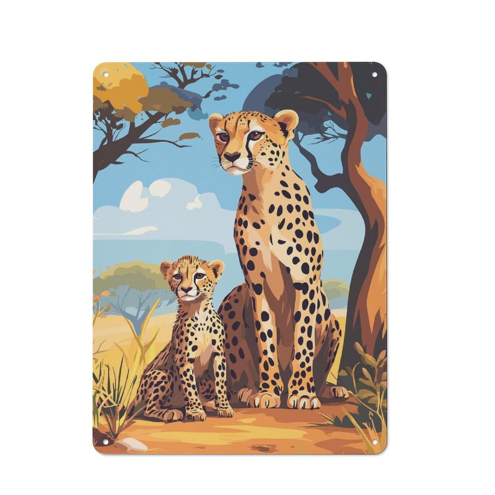 Junmoney Cheetah Family Country Vintage Metal Wall Decor 40X30cm, Farmhouse Metal Sign For Kitchen, Cottage, Porch Or Garden Room