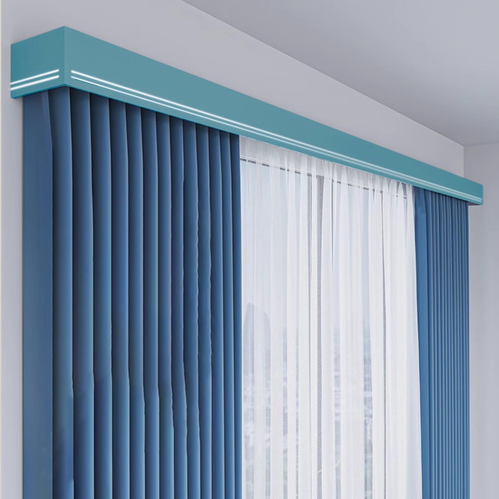 Kunovo Curtain Pelmet Blackout Metal Curtain Track and Valance, Gray/White/Blue/Brown Double Rail Curtain Pelmet, Custom Length Home Decor Window Valance Box(Blue,Wall Mount_2.5M/8.2FT)