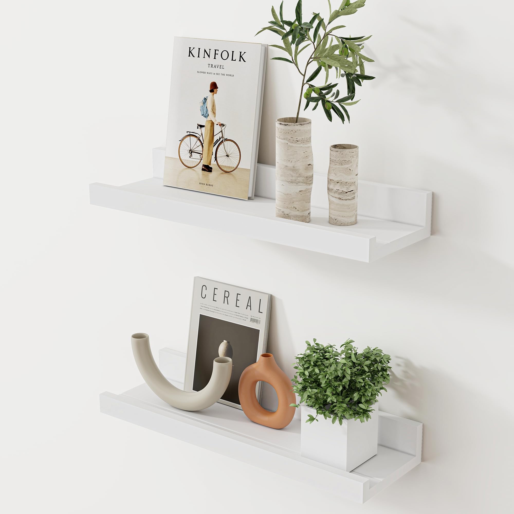 Acovy Floating Shelves for Wall, 16 inch Solid Wood Picture Ledge Shelf, Picture Shelf for Wall with Ledge, Floating Book Shelves for Living Room