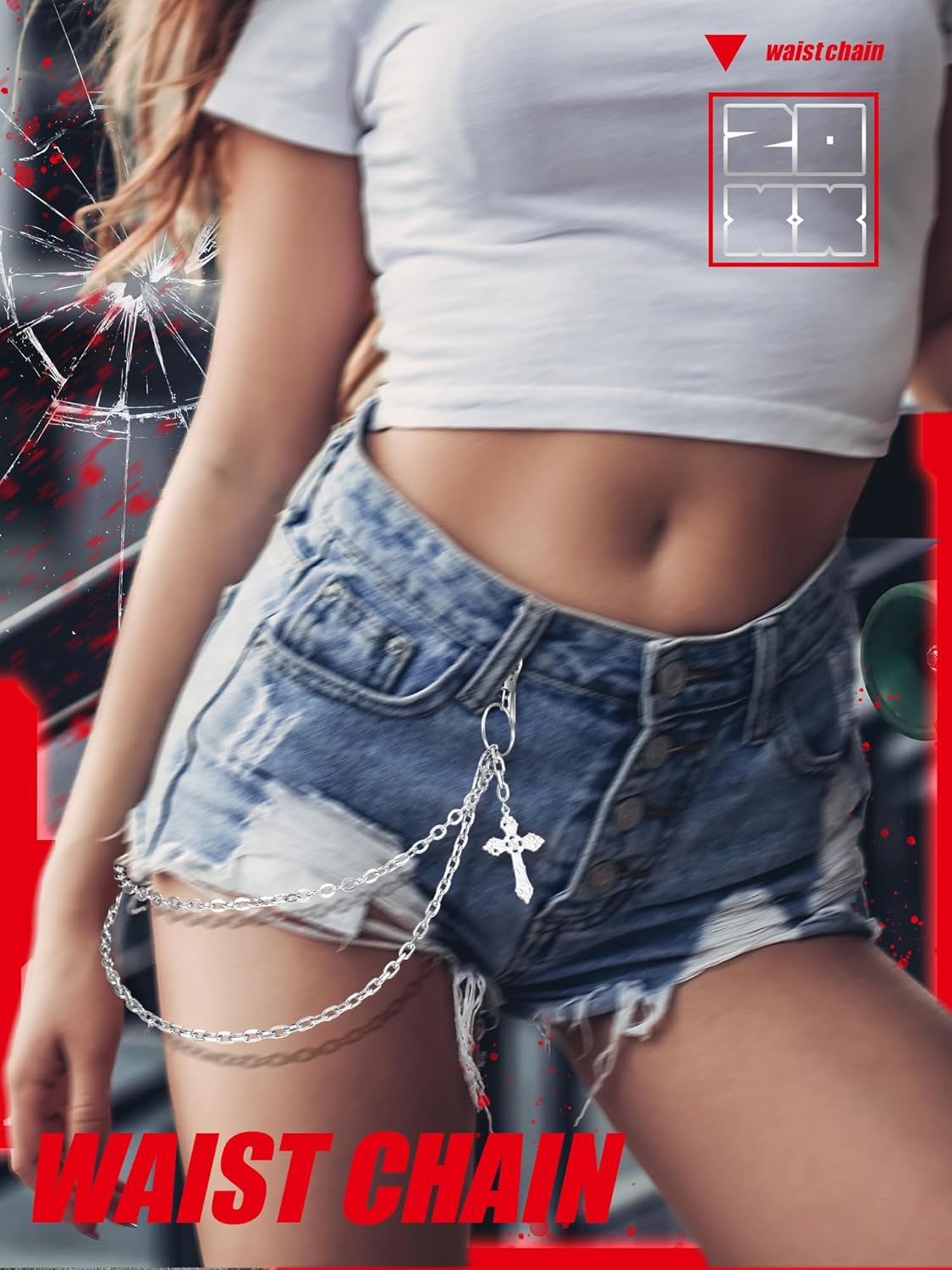 Quelay 6 Pcs Pants Chain Hip Hop Y2k Pant Cross Sword Rivet Goth Jean Y2k Jewelry Waist Belt Wallet Chain for Men Women - Image 4