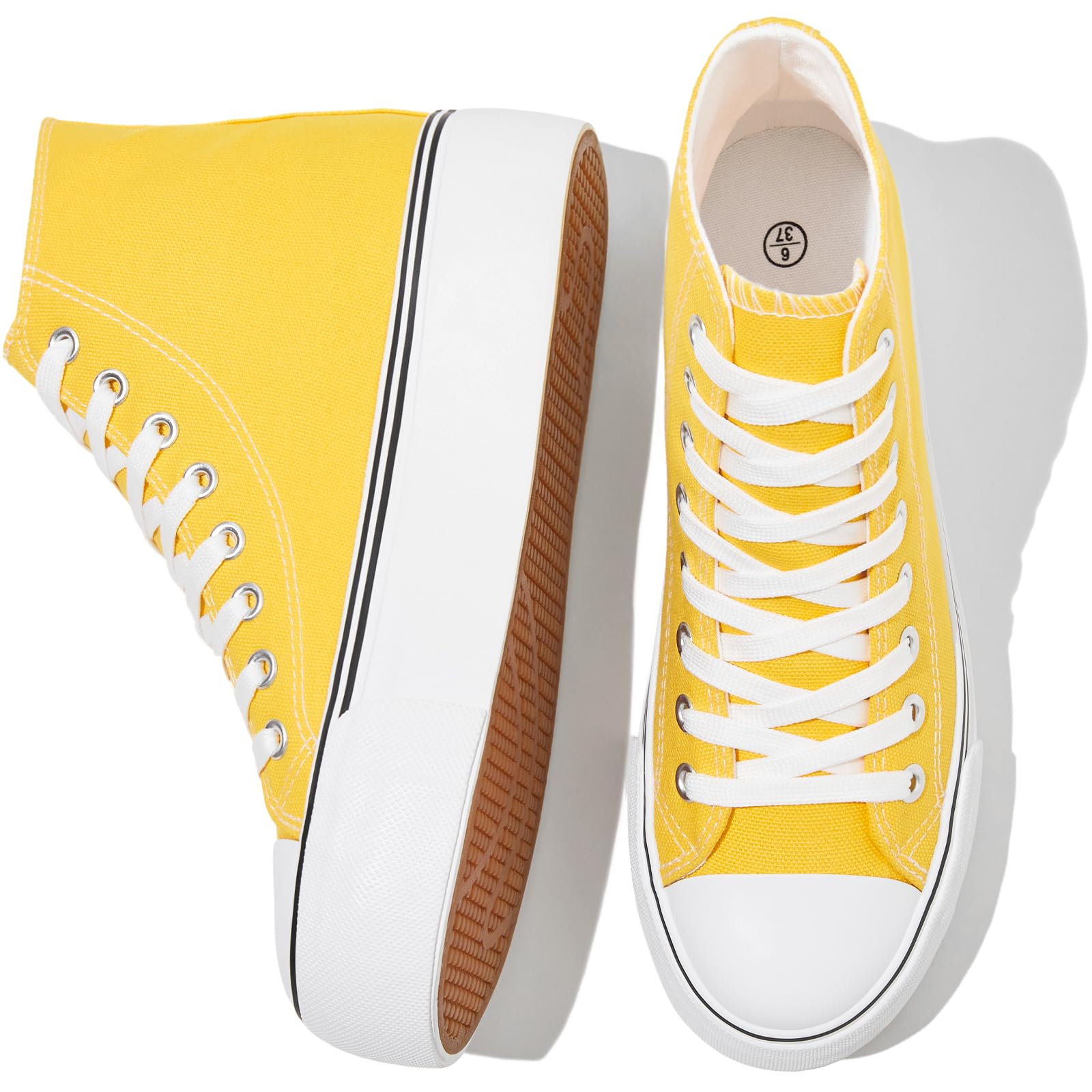 FRACORA Womens High Top Canvas Shoes White Black Platform Sneakers Lace Up Shoes for Women