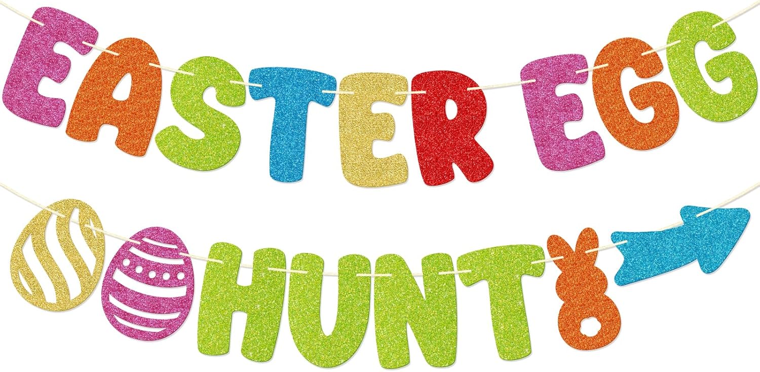 FOZEE Easter Egg Hunt Banner - Easter Party Decorations - Bunny and Egg Decorations for Spring Birthday, Baby Shower, Home Fireplace Decor (Adjustable Path)