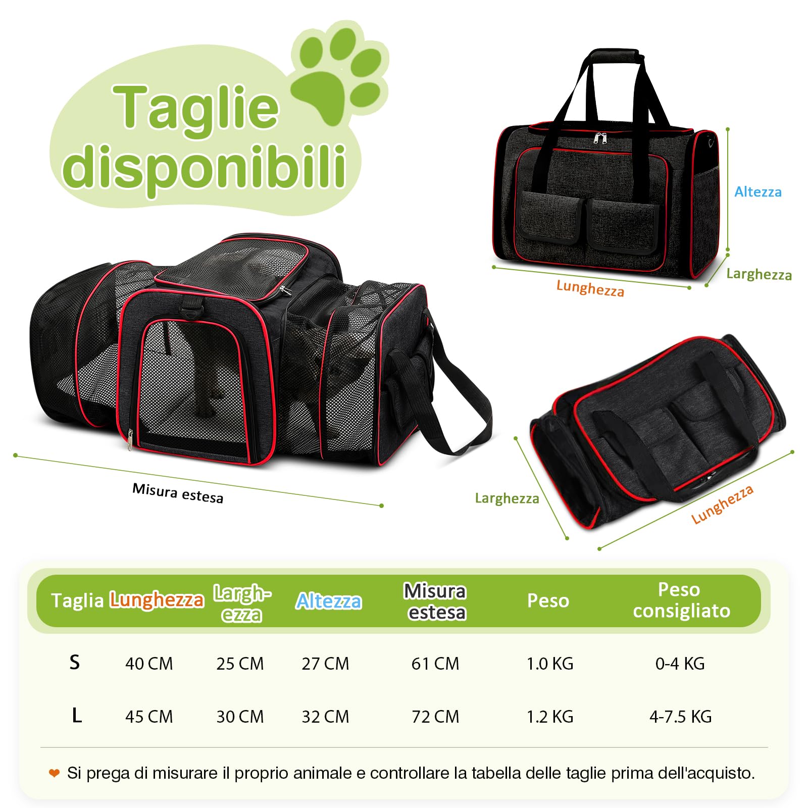 ALLSOPETS Trasportino per Cani Gatti Espandibile Trasportino Pieghevole per Gatti con Morbido Cuscinetto in Pile Rimovibile per Viaggio Escursioni Campeggio (Nero, L)
