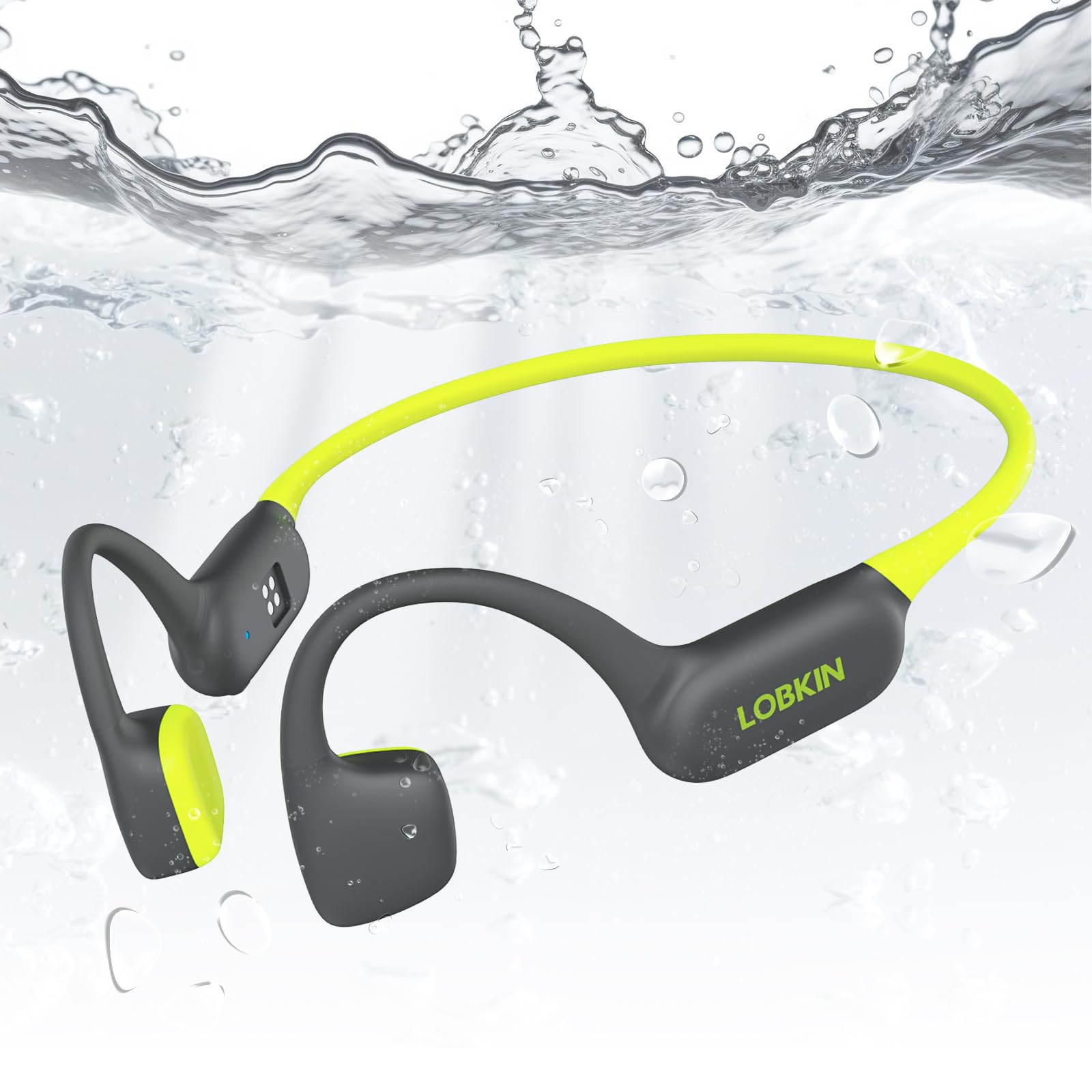 LOBKIN Cuffie Conduzione Ossea Nuoto, IPX8 Impermeabili Auricolari Piscina Nuoto Bluetooth 5.4, Cuffie Subacquee con Lettore MP3 da 32G, Wireless Auricolari per Nuoto, Surf, Corsa, Ciclismo