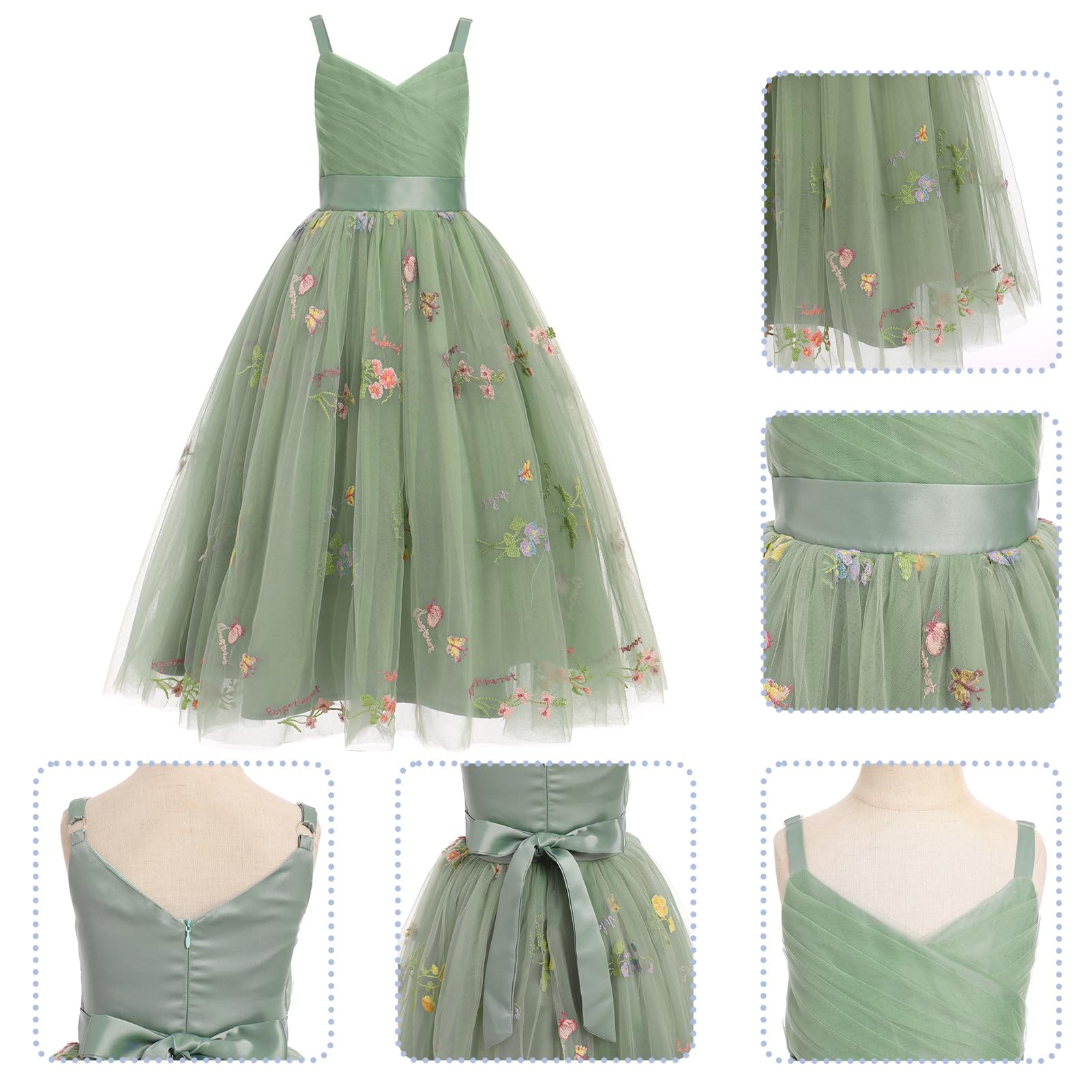 Odizli Vestido de princesa para niña sin mangas, tirantes delgados, cuello en V, vestido de tul, festivo, boda, vestidos de flores