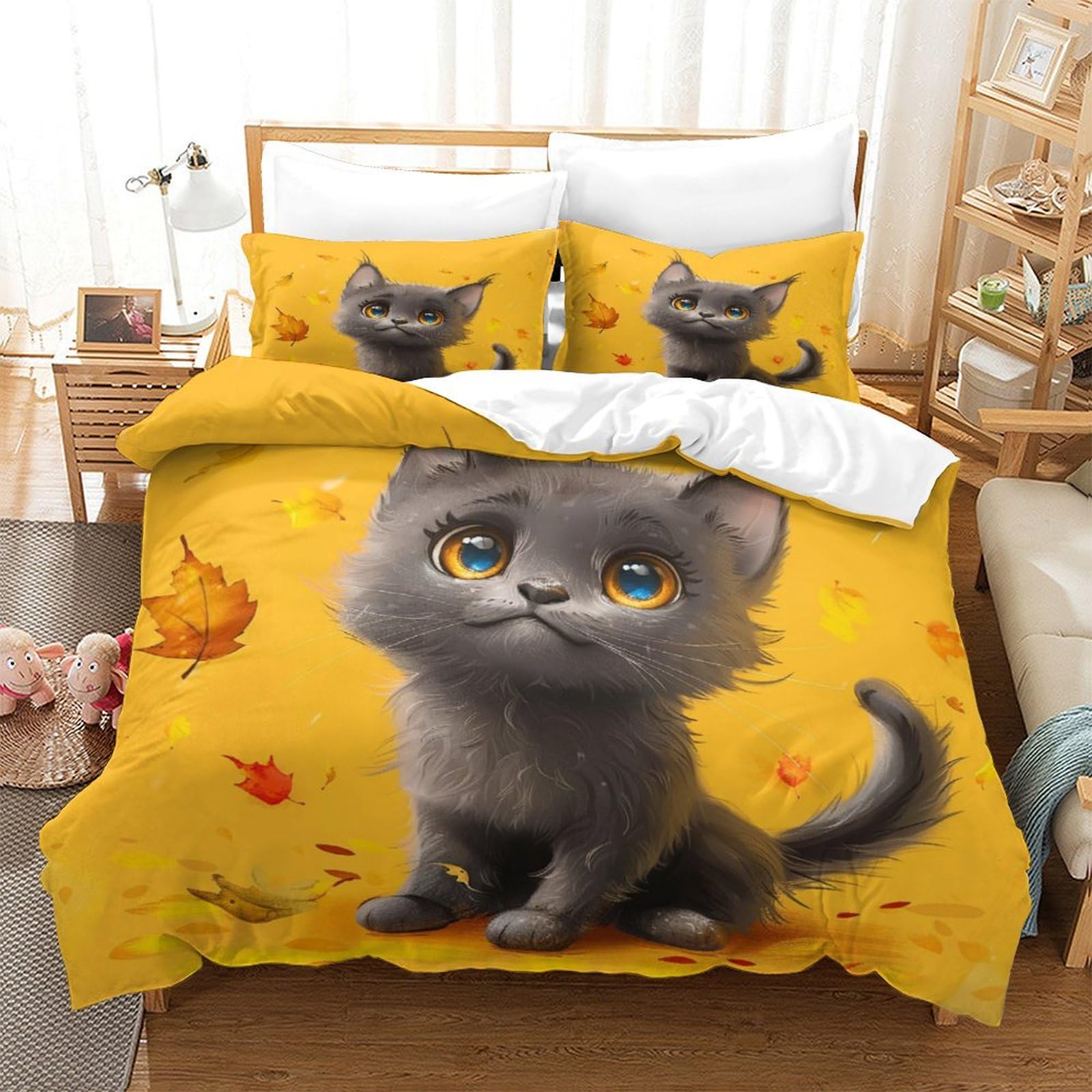 Housse de couette fermeture éclair lit avec taies d'oreiller animaux microfibre 3 pièces garçon