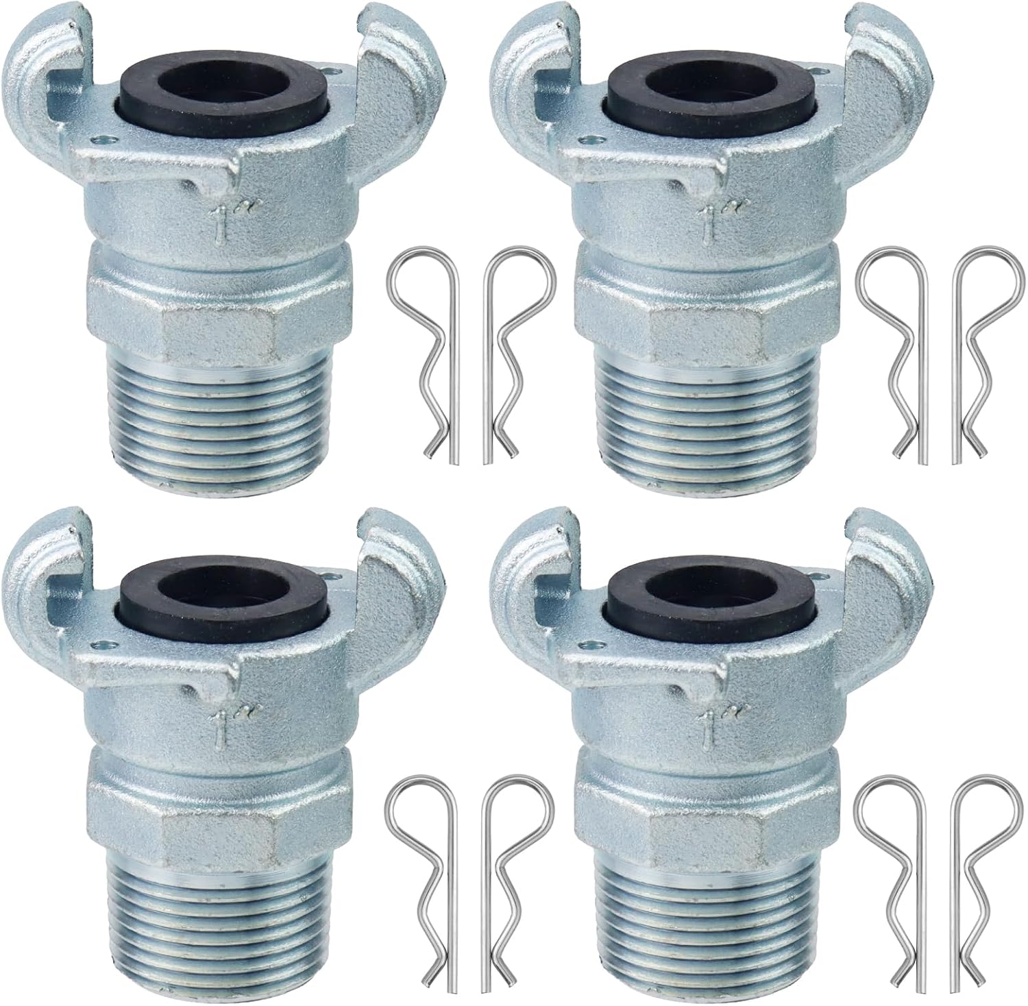1Inch NPT Air Hose Fitting Male (Pack of 4,Male End) | Made of Carbon Steel, Galvanized Surface, 1" Hose Barb 2 Lug Universal Coupling, for Chicago Air Connectors, Quickly Switch