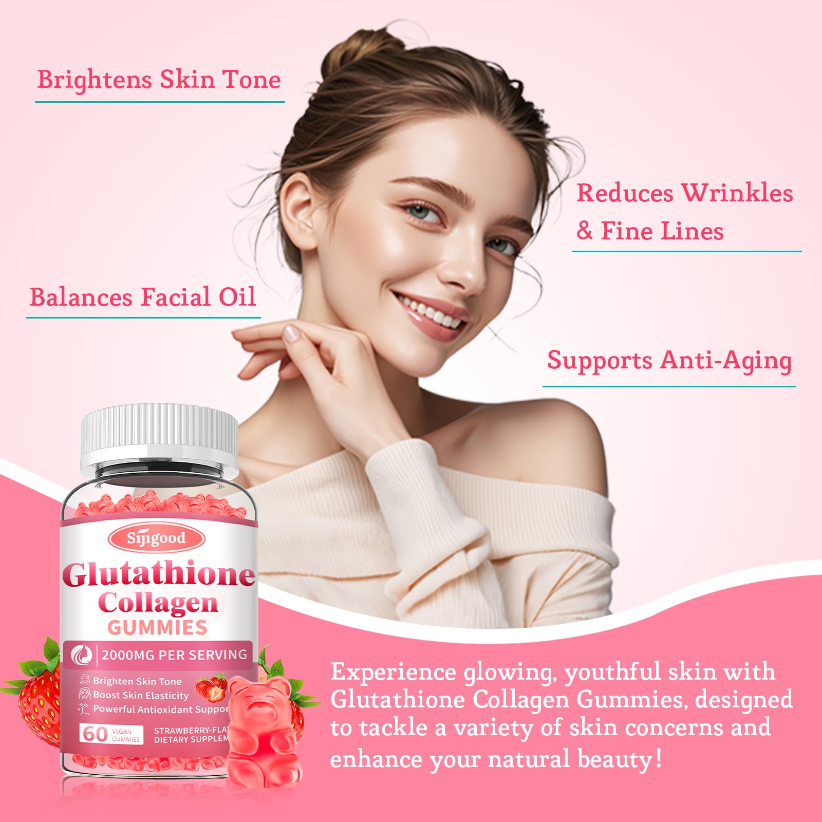 kirkland glutathione collagen gummies CHANGARLOAD Glutathione Collagen Glow Gummies for Women, Glutathione  Collagen Glow Gummies for Dark Spot, 60/120Pcs Korean Organic Glow Beauty  Collagen for Skin Care(2) : Health & Household main image 0