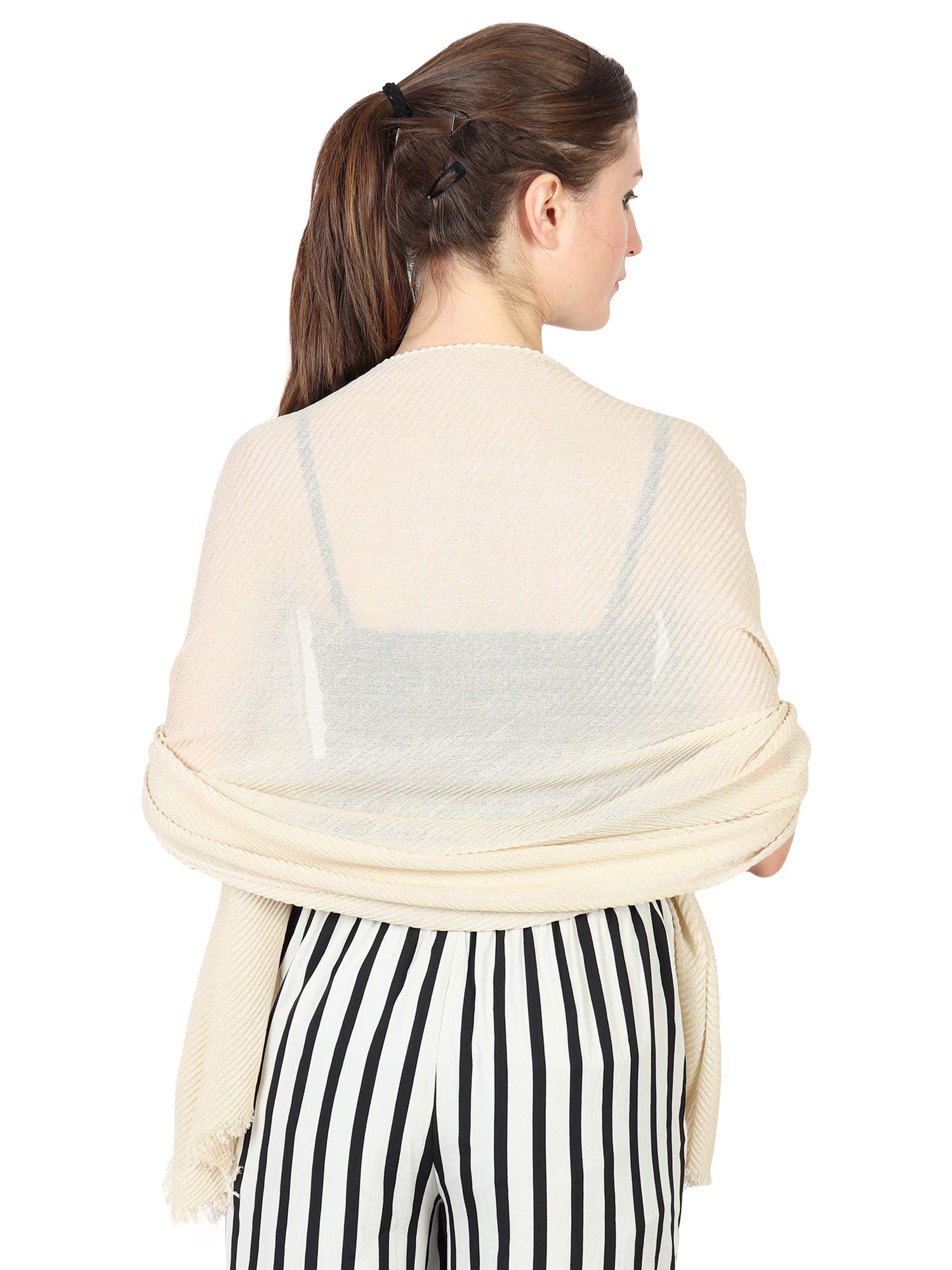 World of Shawls Evening Wrap Stole Shawl For Wedding, Bridesmaid, Parties, Prom Scarf (Crinkle Pleated Beige/Light Gold)