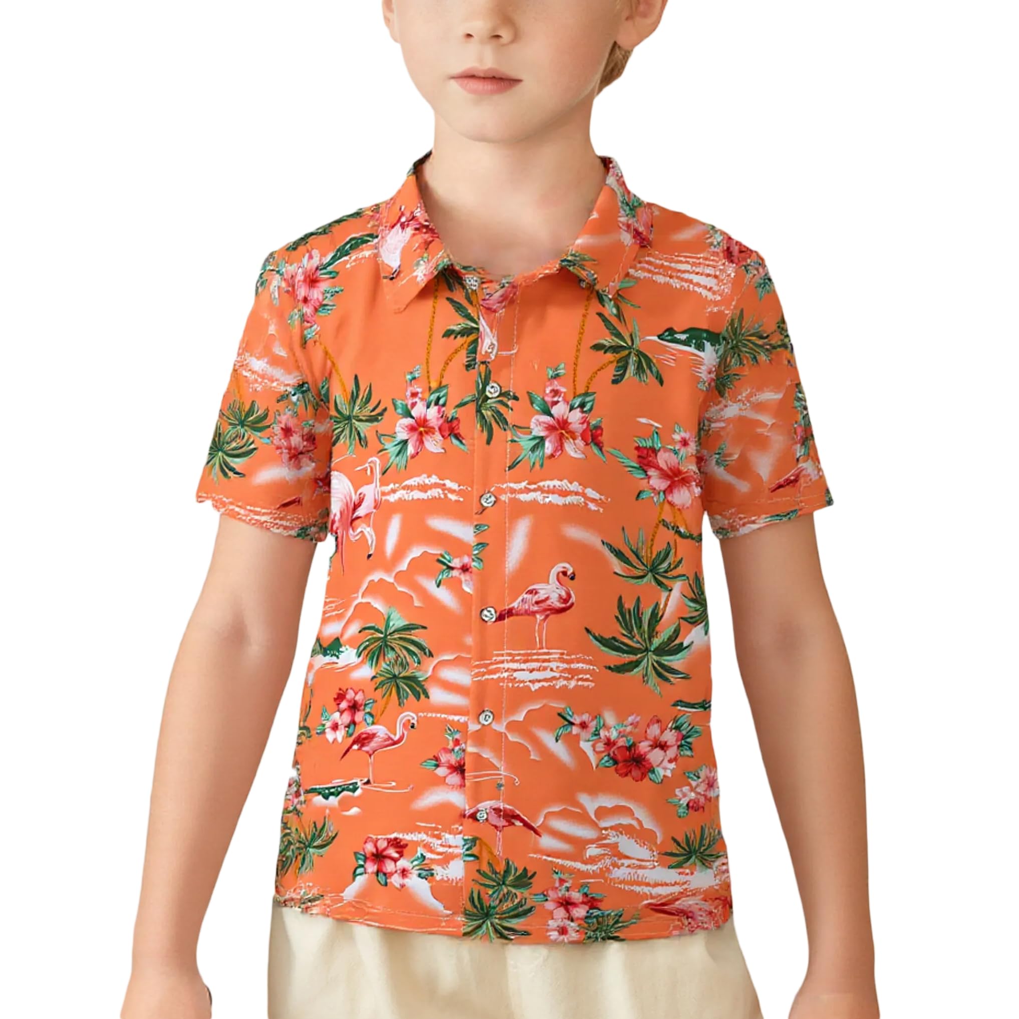 SSLR Big Boys Hawaiian Shirt, Kids Hawaiian Shirt, Flamingos Shirt Short Sleeve Luau Shirt for Kids