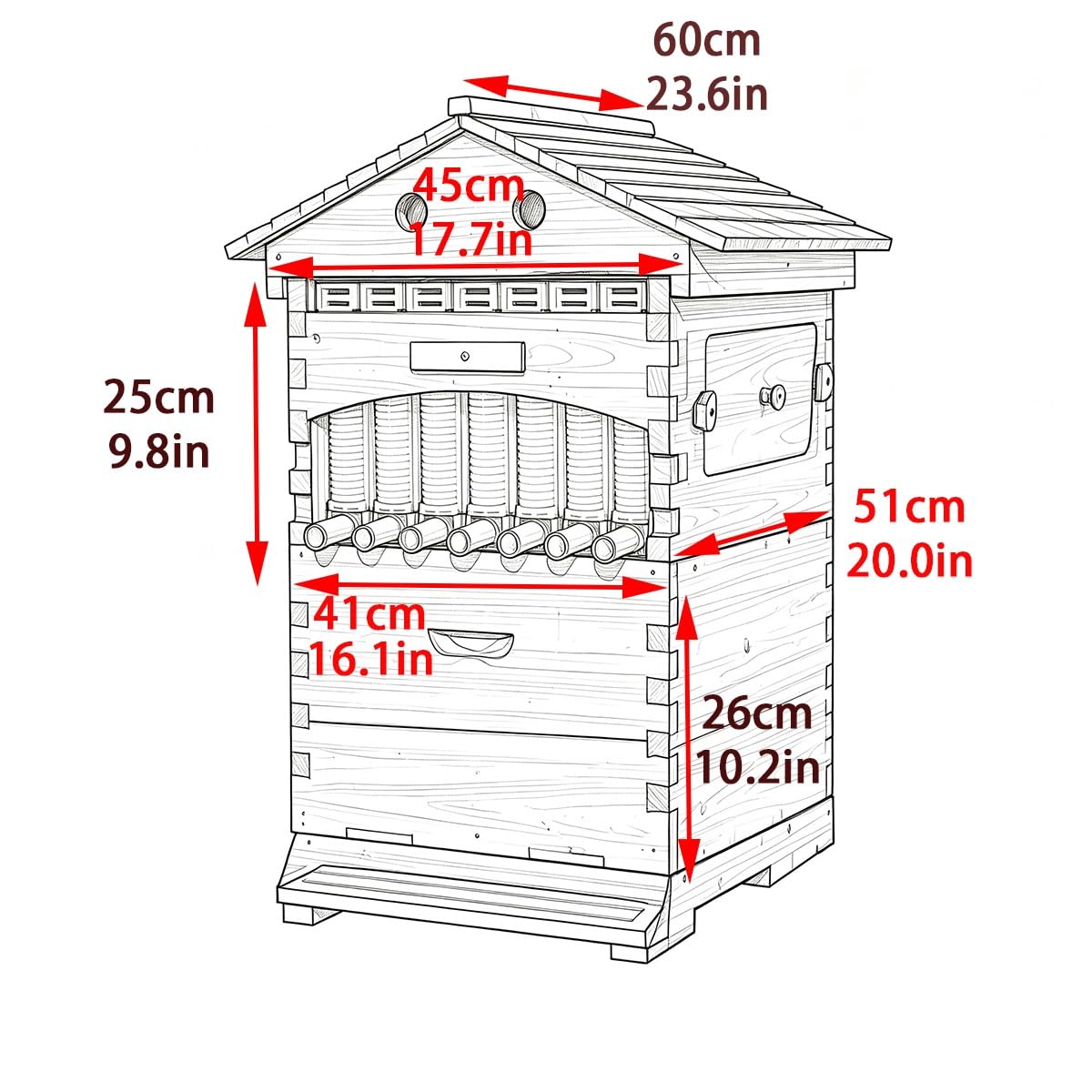 Kit de ruche à écoulement automatique avec 7 cadres,boîte de départ en bois