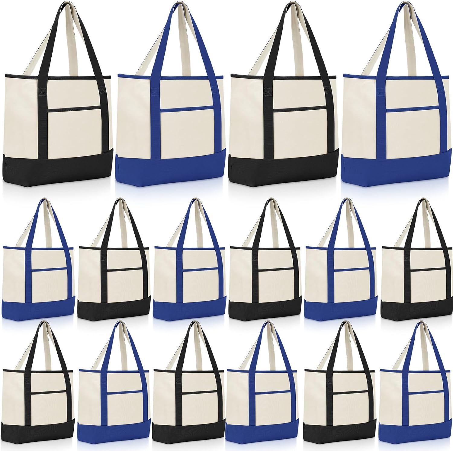Sanwuta Canvas Tote Bags Bulk with Outer Pockets,Dark Color,12 Pack | Reusable Cotton Grocery Bags, Perfect for Teachers, Party Giveaways, DIY Crafts, Wedding Favors, Business Gifts