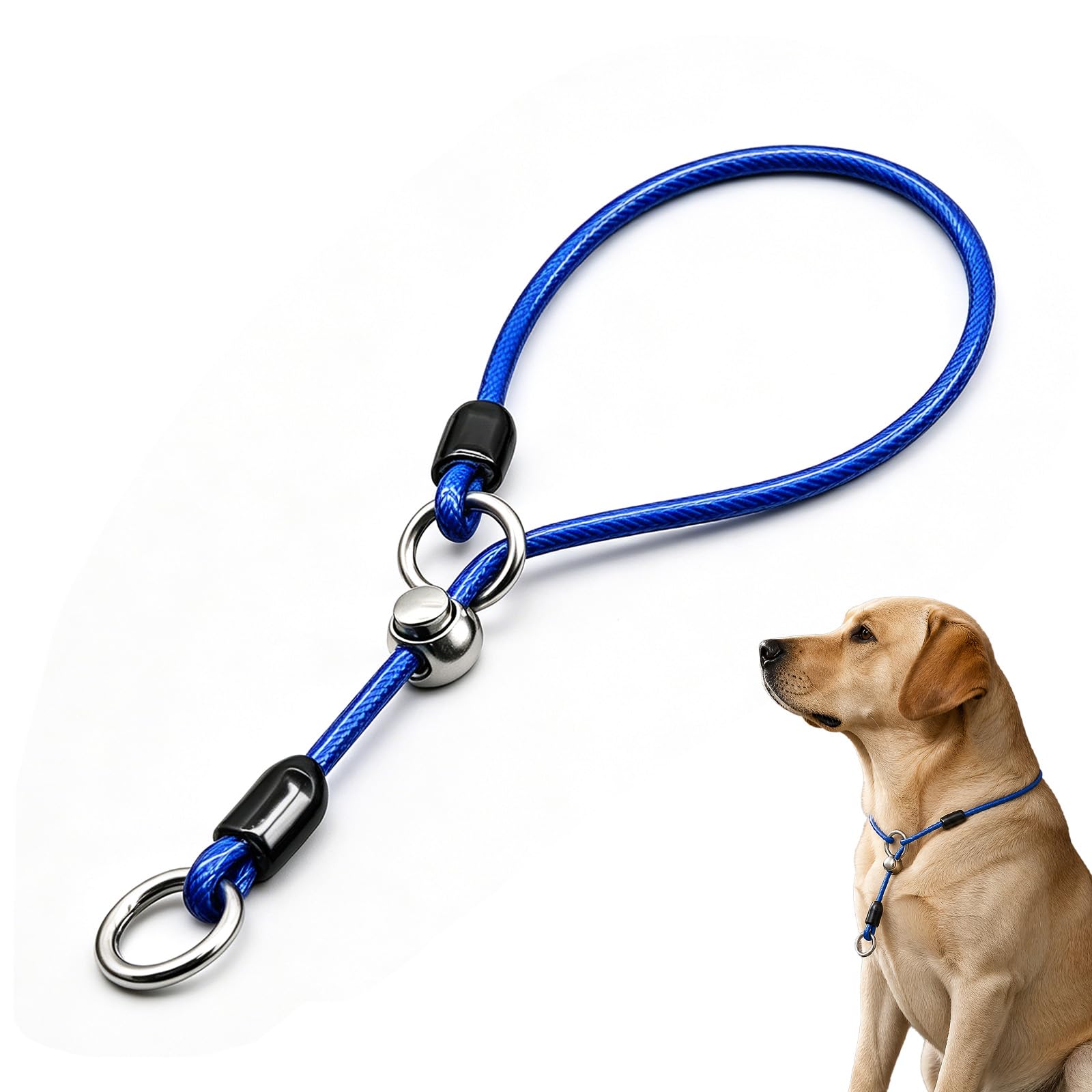 KIPTVO Slip Collar for Dogs, Waterproof Dog Training Collar with Adjustable Stopper, 4mm Coated Steel Cable Dog Slip Collar for Small Medium Pets up to 30kg, 60cm Blue Design