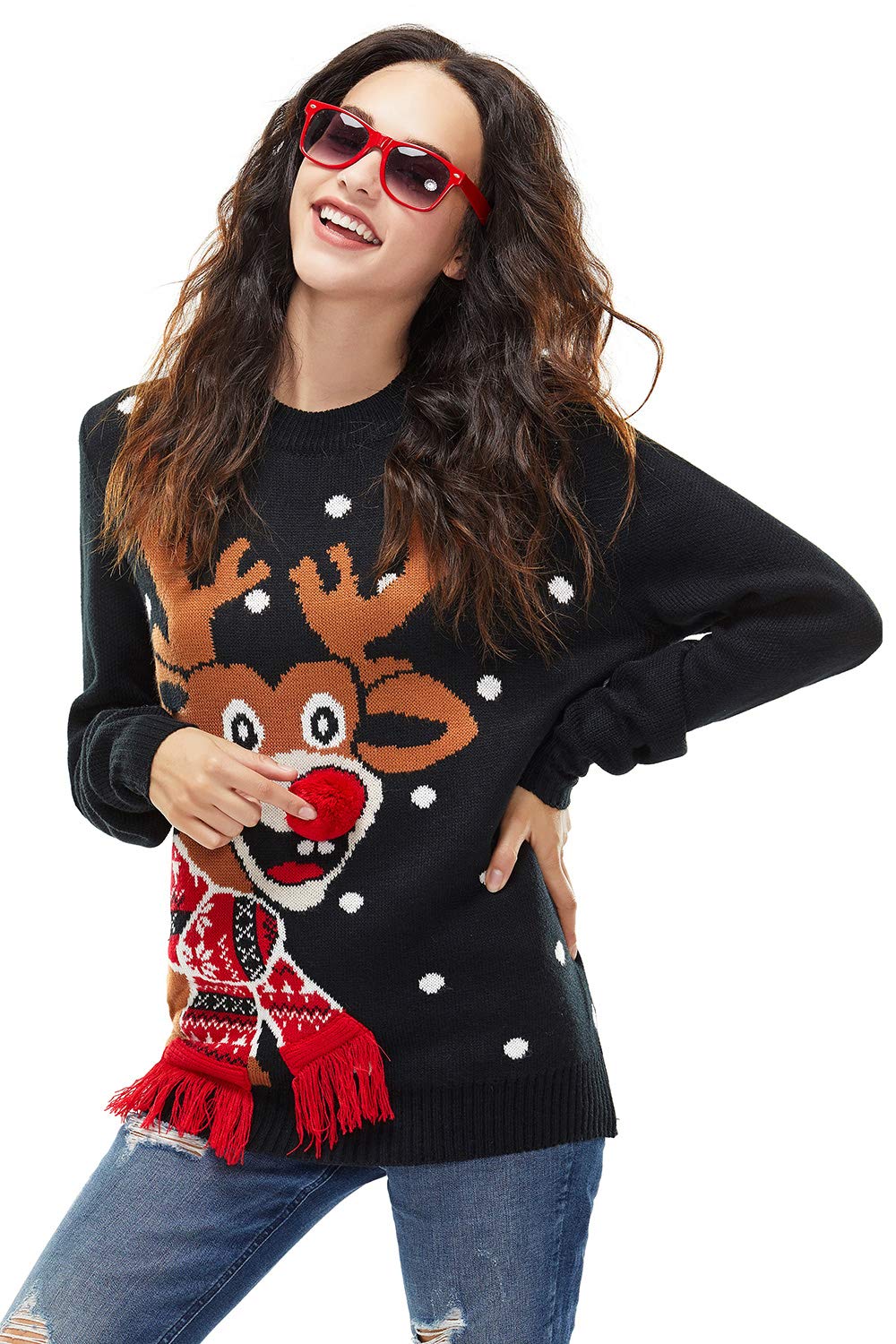 U LOOK UGLY TODAY Pull de Noël Laid pour Les Hommes, Festif pour Une Fête de Noël,Red Nose Romp-black,XL