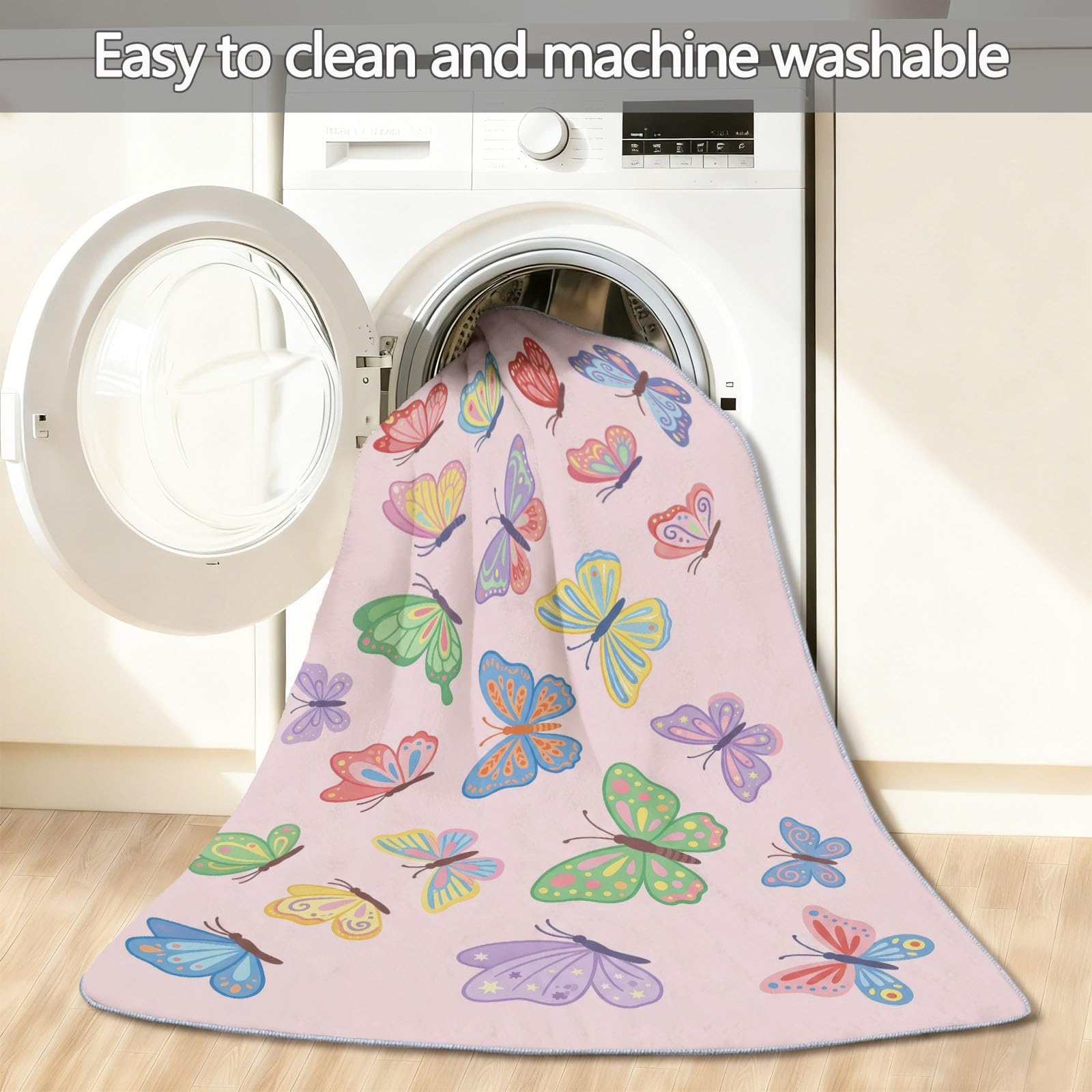 Tapis de Couloir Long 80 x 180 cm, Rose Tapis Cuisine Antidérapant Lavable, Minimaliste Élégant Animaux Mignon Papillon Tapis de Passage Doux pour Salon, Entrée, Balcon, Chambre Adulte Enfant
