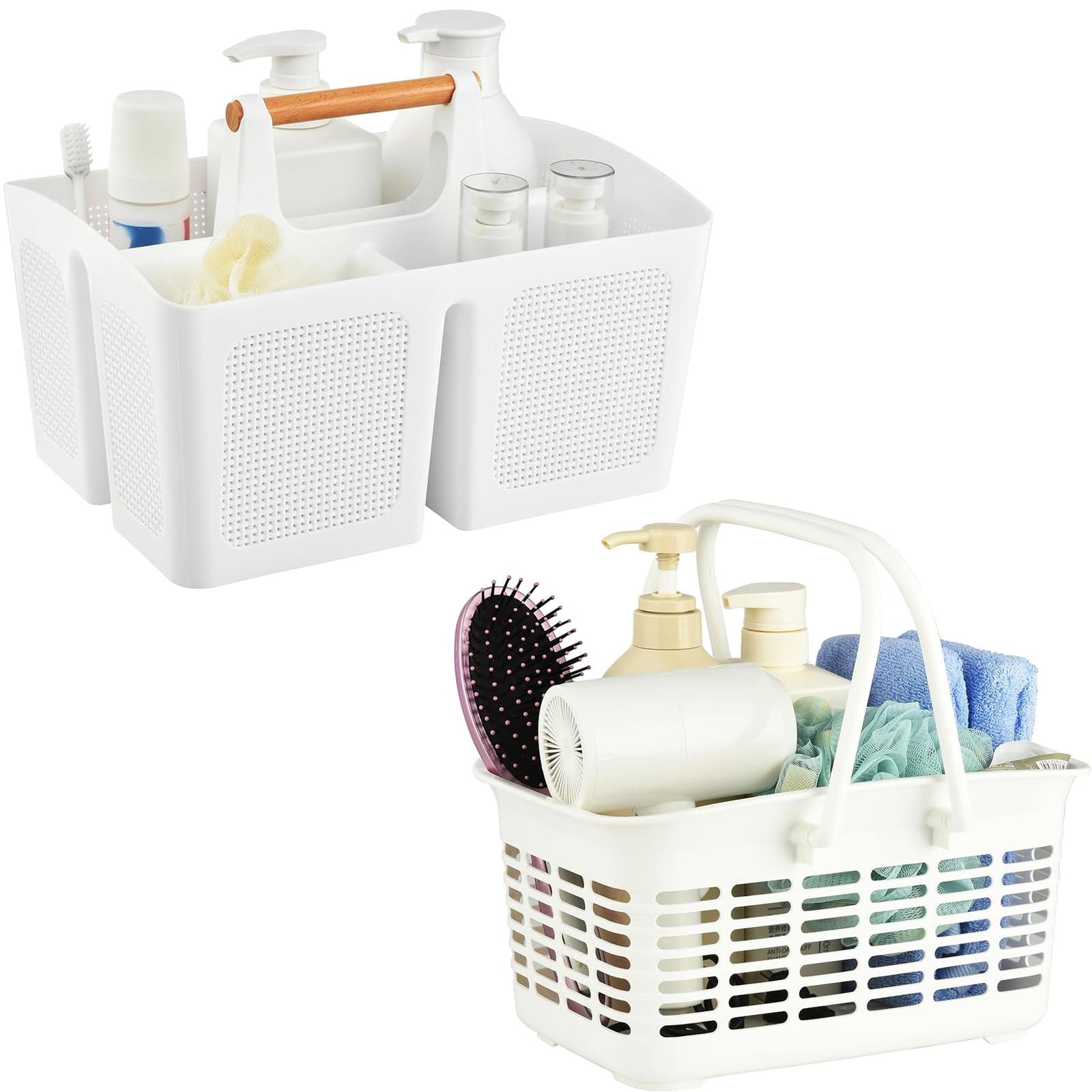 ALINK Plastic Shower Caddy Basket with Handle - 2 White