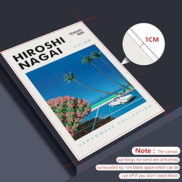foefvpeft 3 Piece Vintage Canvas Wall Art, Hiroshi Nagai Vaporwave Poster for Room Aesthetic, Retro 90s Japanese Manga Colorful Art Print, Modern Japanese Landscape Art 16x24in Unframed