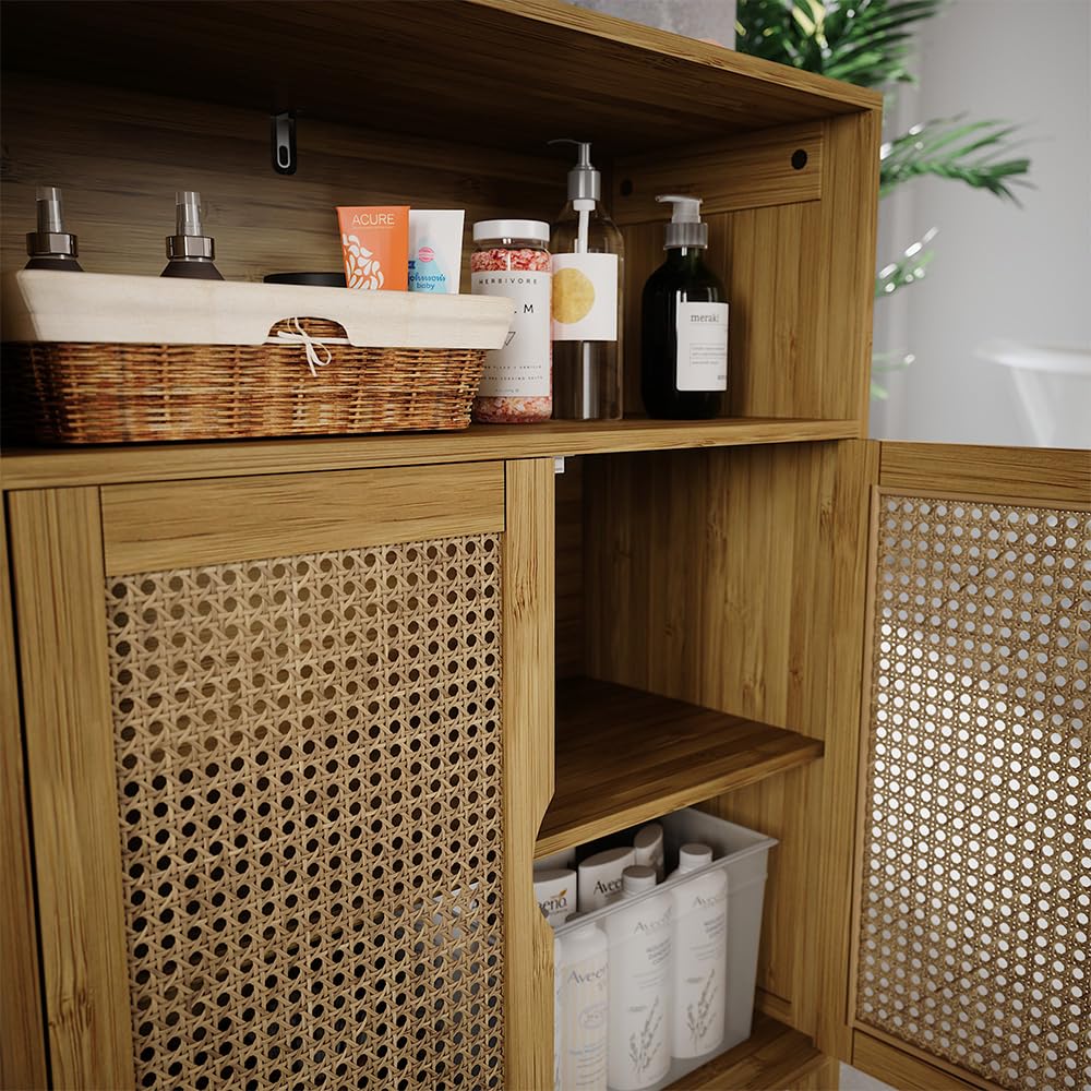 Vicco Armoire Midischrank Liora, Bambou, 60x80cm, pour Le Rangement des Accessoires de Salle de Bain et des Serviettes