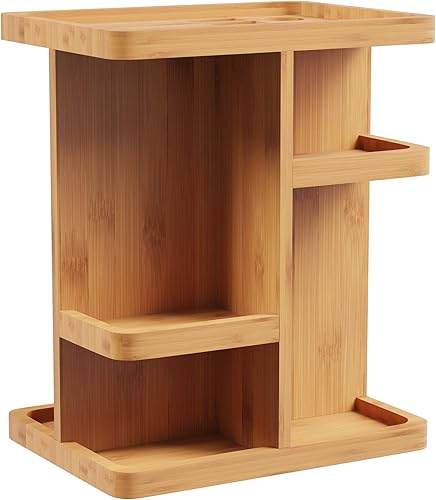 Lavish Home Organizador de maquillaje – Carrusel giratorio ecológico compacto y moderno de bambú para el cuidado de la piel y tocador para
