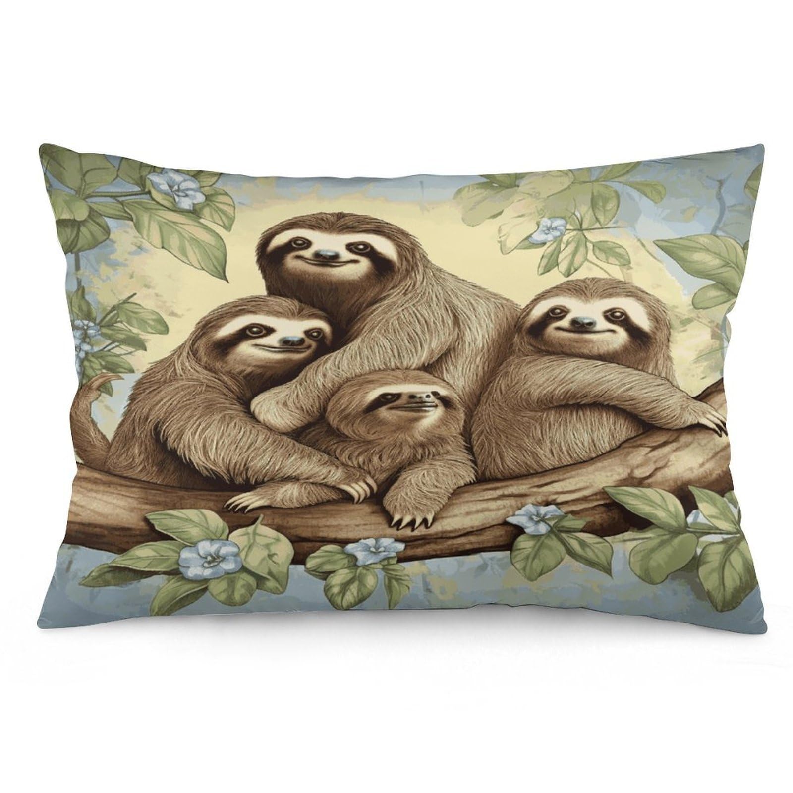 Sloth Family Throw Pillow Covers with Silent Zipper Polyester Pillow Protectors Removable Pillow Cases Soft Pillowcase Cozy Pillow Sham Cushion Cover for Sofa Car Bed 12 "x20