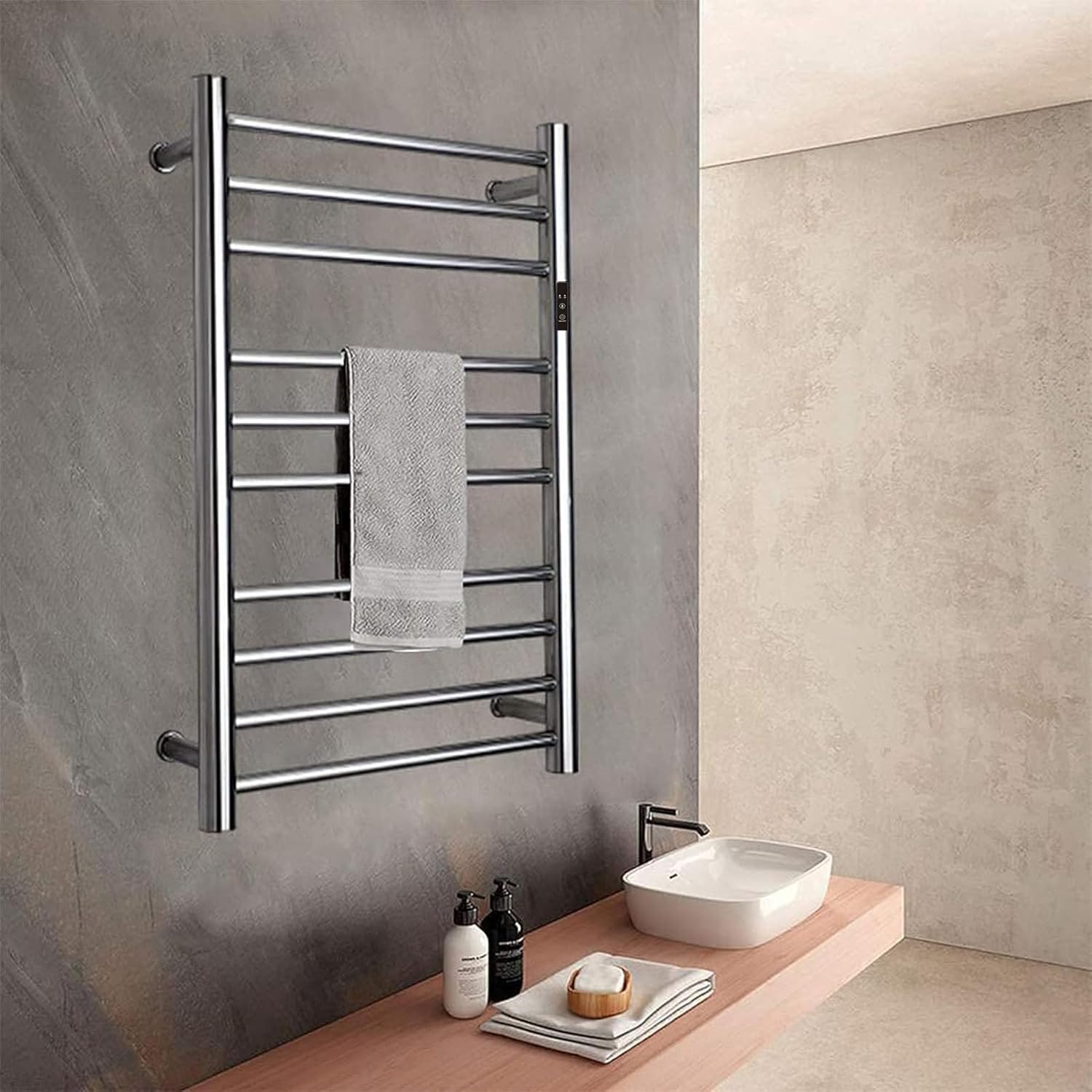 Electric Towel Warmer Rack 10 Bars, Towel Drying Racks Wall Mounted Stainless Steel, Heated Towel Warmer for Bathroom with 1/2Timer Constant Temperature,A Silver,Hardwired