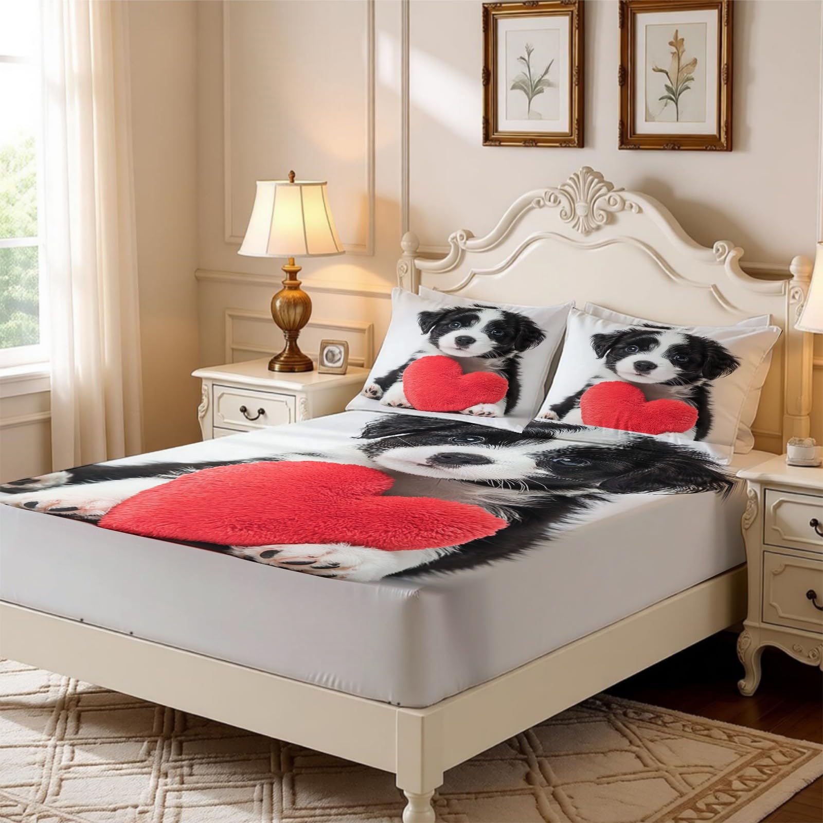 Lenzuolo con Angoli 180 x 200 cm Microfibra Cane animale Lenzuolo Sotto Elasticizzato Profondo 25 cm nero per Singolo e Matrimoniale