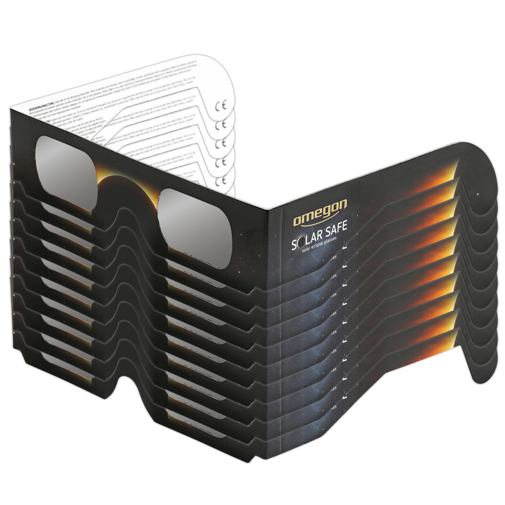 10x Omegon Lunettes à éclipse Solar Safe | Observation Solaire sûre | Conforme ISO 12312-2 | Verres en polymère Anti-Rayures | Fabriqué aux USA | pour l'éclipse Solaire 2026