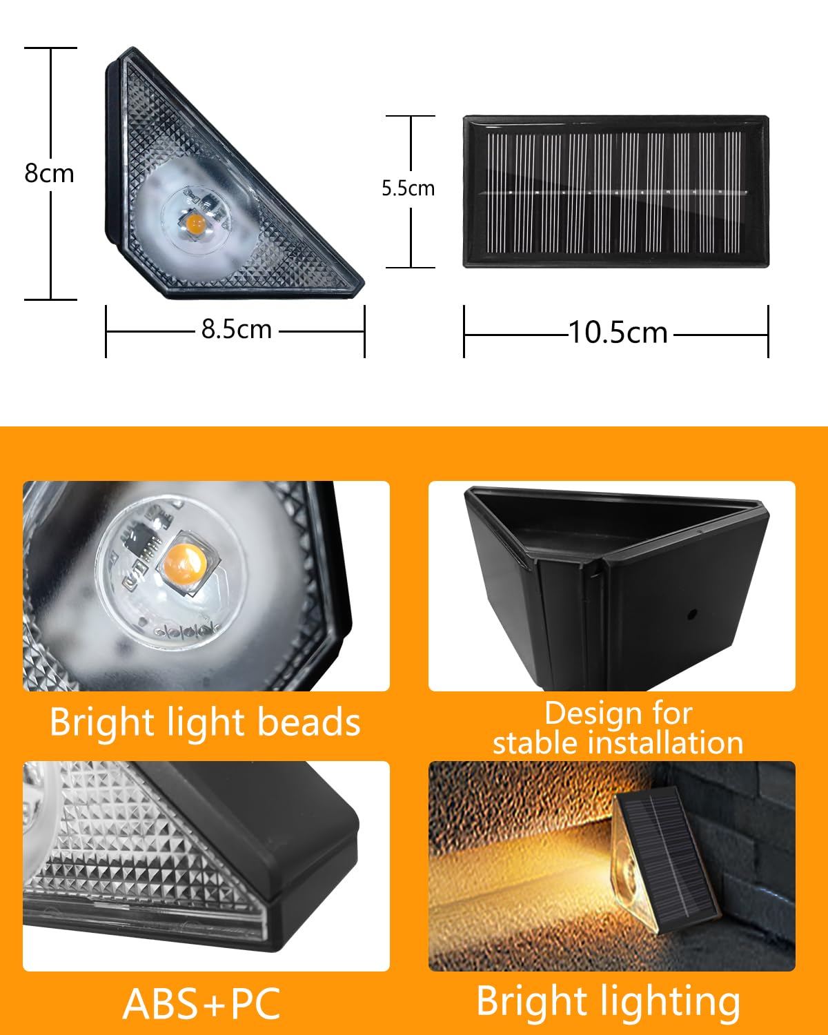 Bzavor Lot de 6 lampes solaires pour extérieur de jardin, IP65, étanche, éclairage d'escalier, éclairage d'escalier, éclairage de terrasse extérieur, LED blanc chaud, pour terrasse, clôture
