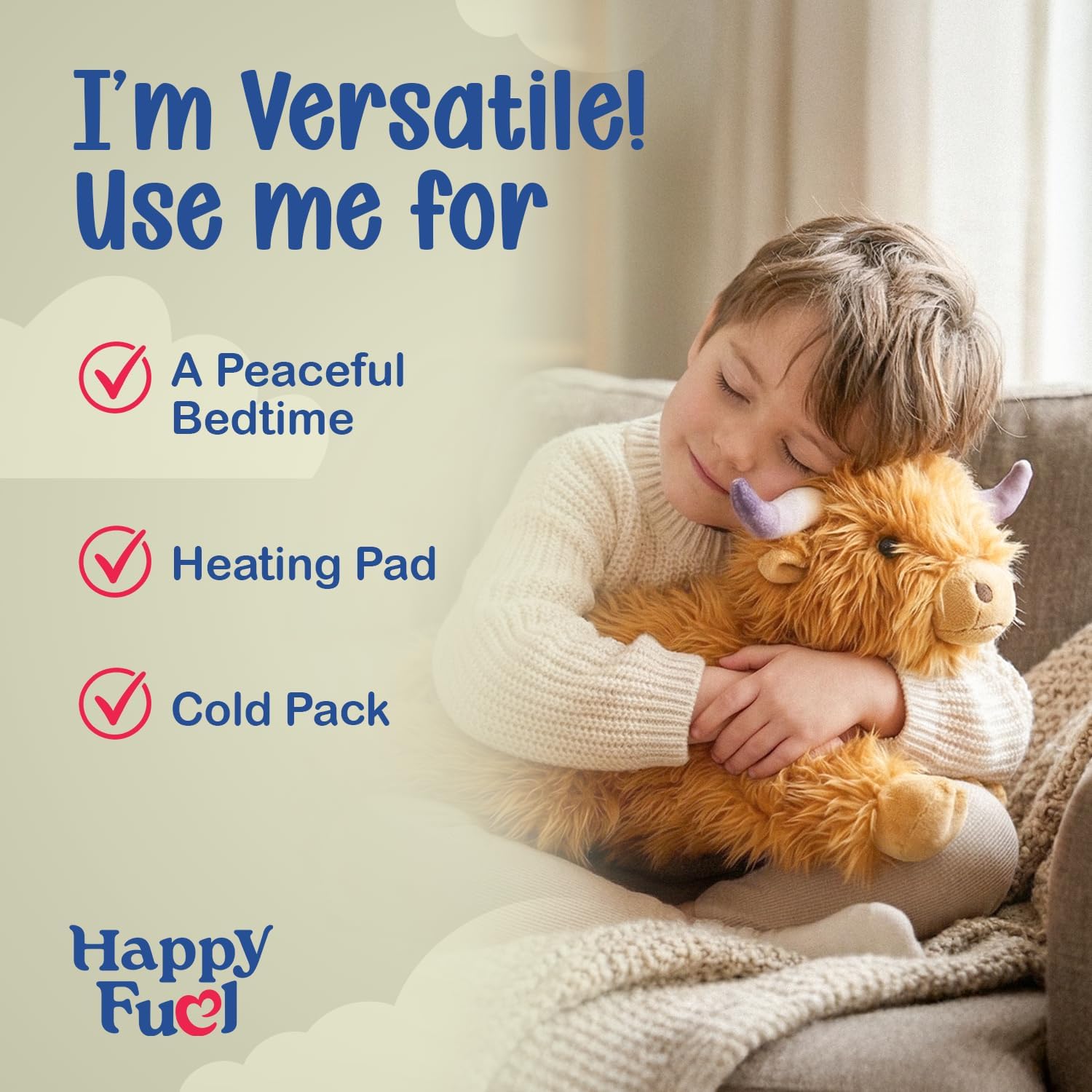 Highland Cow Microwavable Stuffed Animal – 1.5 lb Unscented Heating Pad Plush, Soft Cozy Cute Cow Toy for Relaxation and Comfort, Gift for Women, Girls, Adults & Kids by Happy Fuel