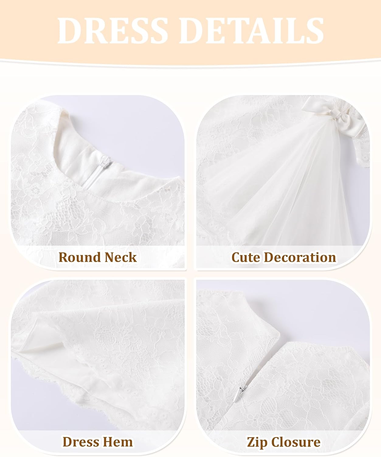 Toddler Girls Lace Dress 3/4 Sleeve Flower Girl Dress 18M-6Y