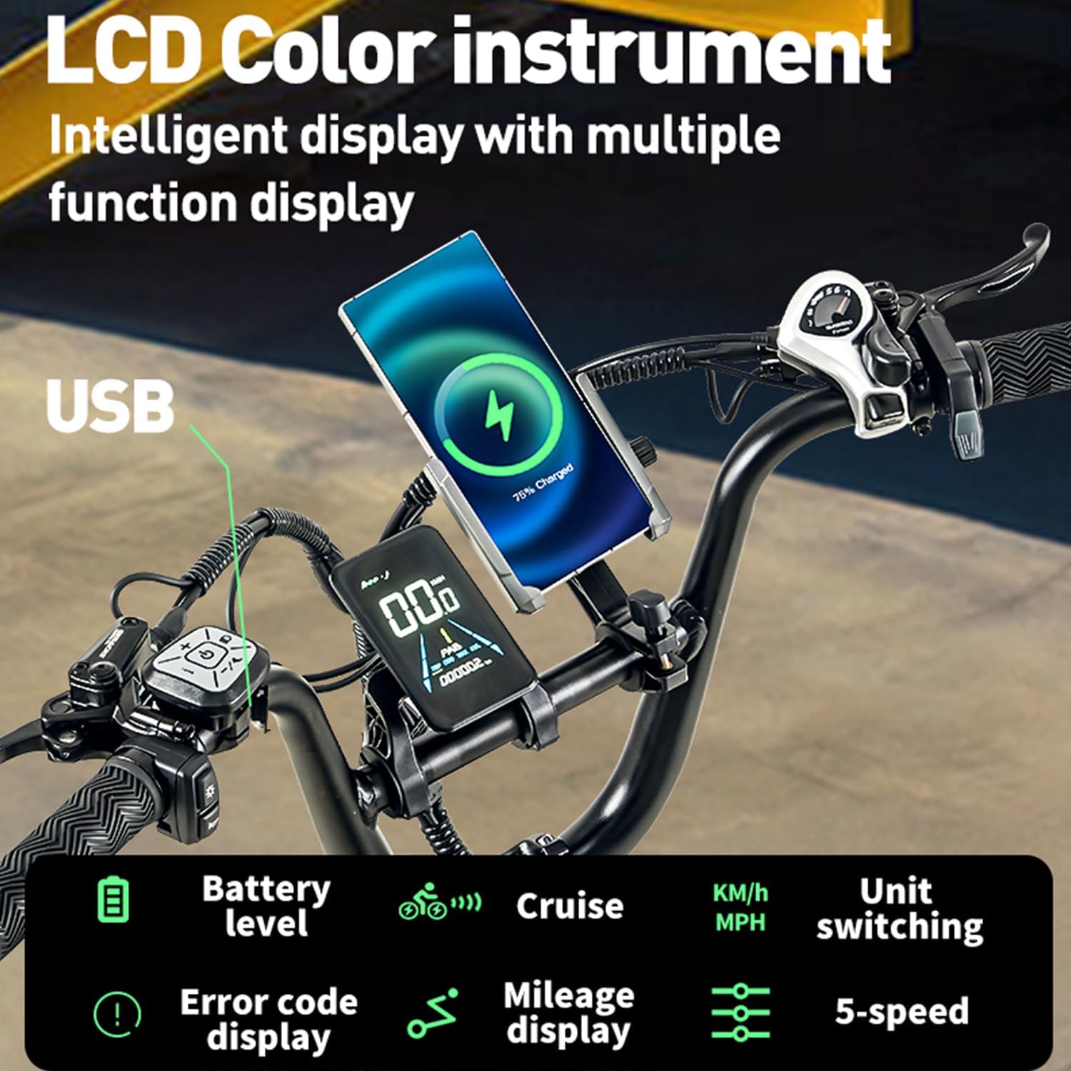LCD color instrument display on the BURCHDA AZ20 E-MTB handlebars