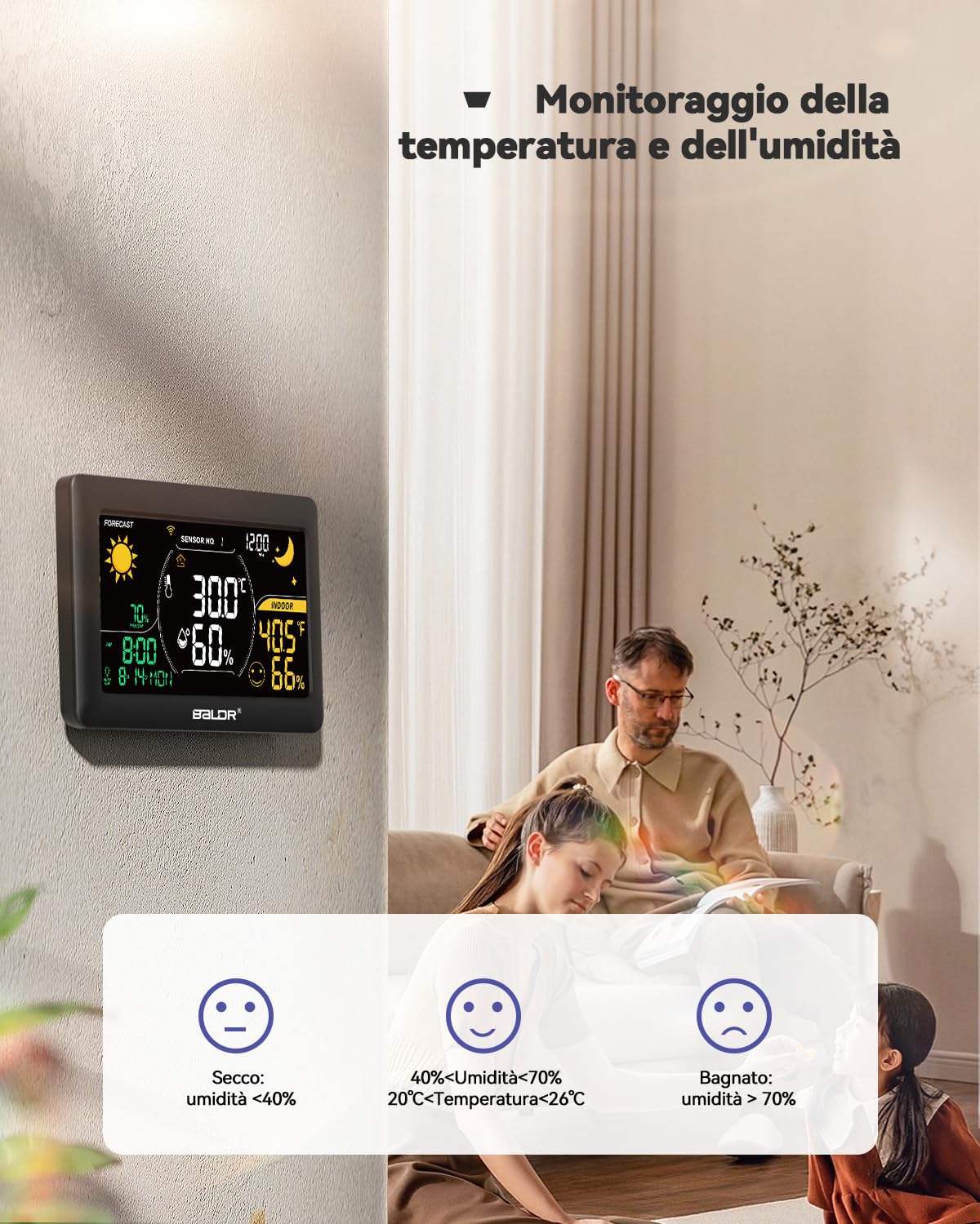Stazione meteo WiFi con APP, display a colori da 7,5 pollici, stazione meteo wireless con 3 sensori wireless, stazione meteo wireless per interni ed esterni con previsioni Internet in tempo reale