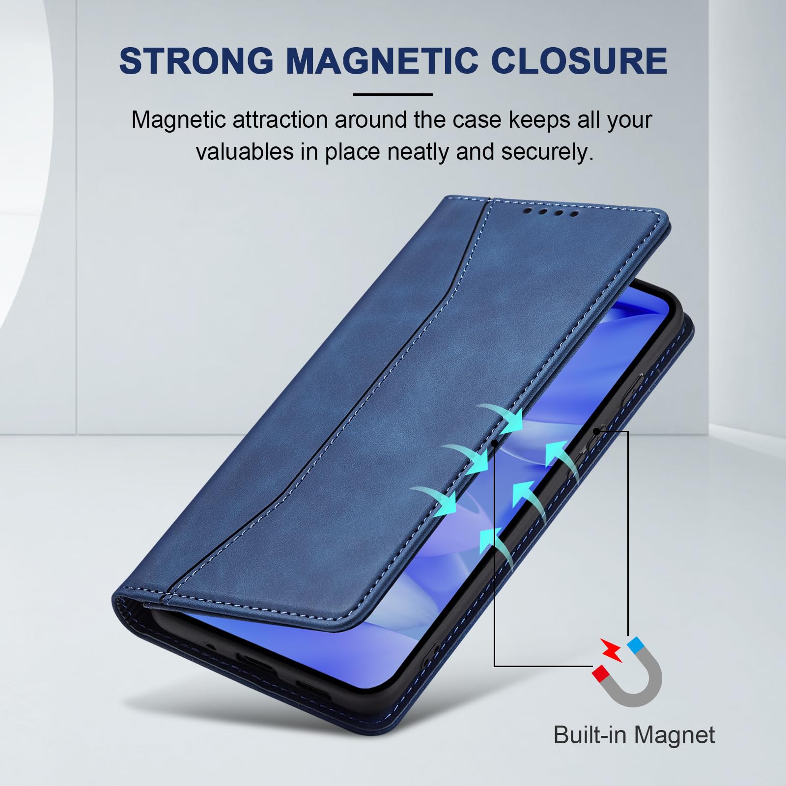 Jasonyu Case for Google Pixel 9A, PU Leather Wallet Case [Shockproof] [Magnetic] [Card Holder] [Stand Function] Flip Case (Blue) - 3