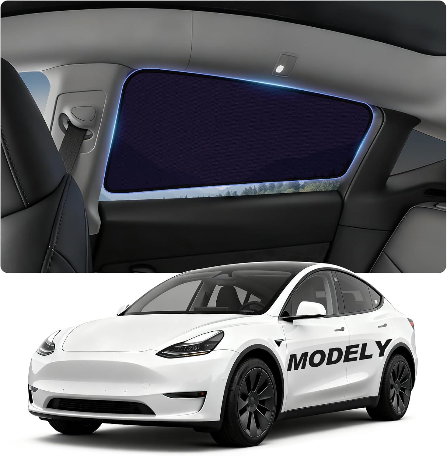 Rear Side Window Sunshade for Tesla Model Y 2020-2024 | Static Cling, Easy Install & Remove, Semi-Transparent Privacy Shade | Not for 2025 2026 Model Y Juniper