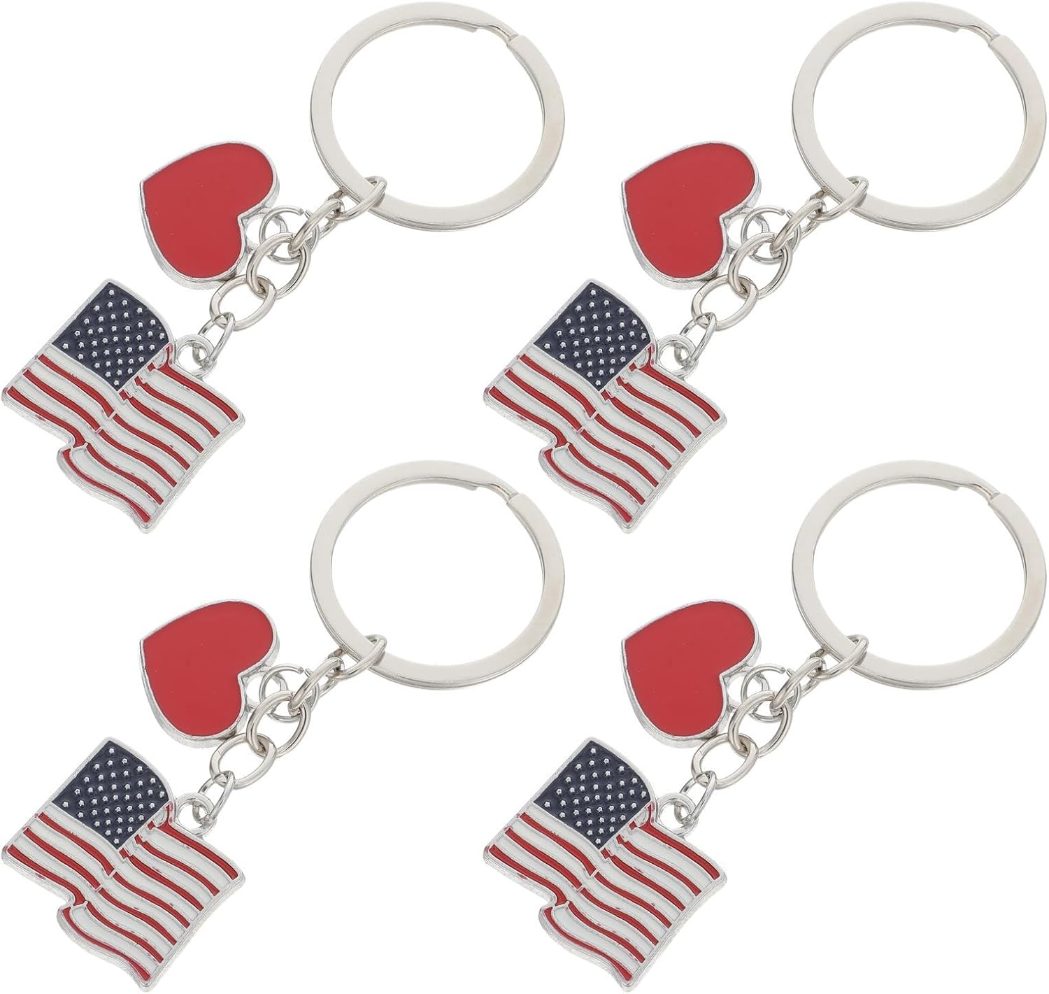 SEWACC 4pcs American Flag Heart Keychain in Zinc Alloy for Patriotic Use