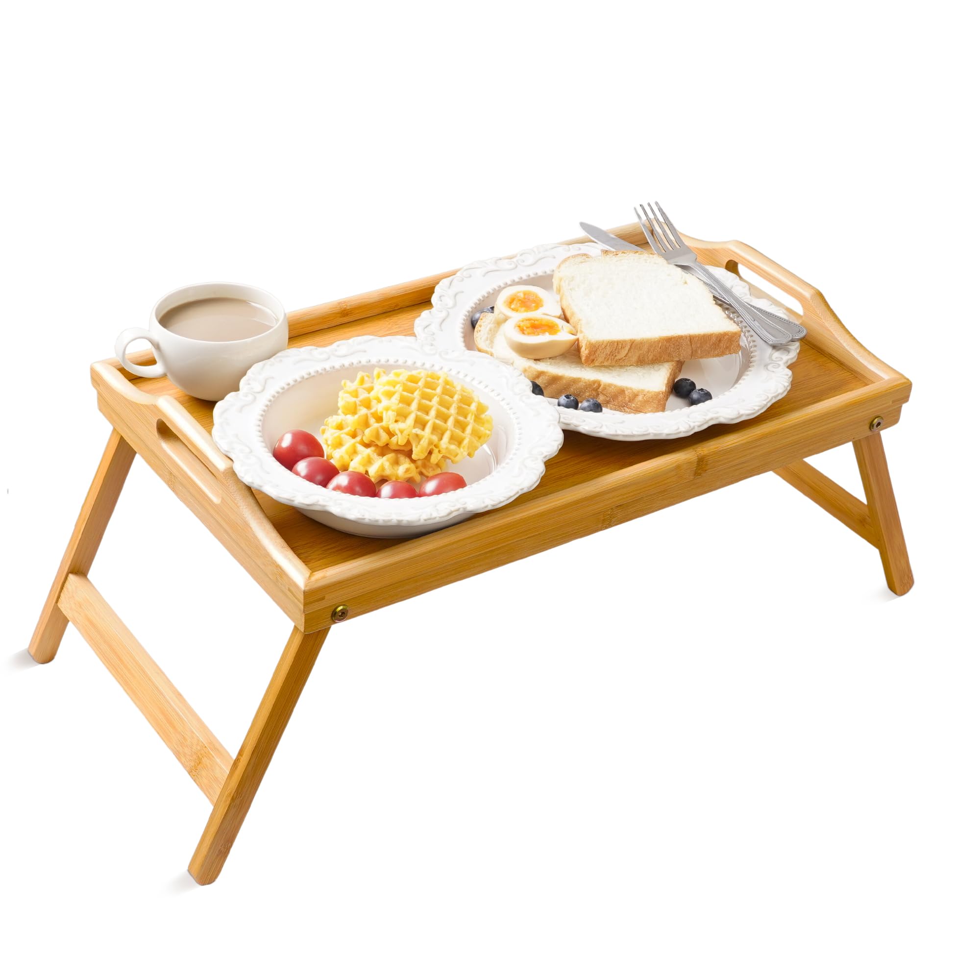 unycos - Vassoio per la Colazione e da Letto in Bambù【50x30x22,3 cm】Tavolo Pieghevole PC Portatile | Bordo Alto, Tavolino Multifunzione, Resistente all'Umidità per Lavorare/Leggere (Tavolo da Pranzo)