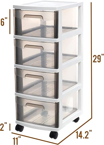 Miniatura 3 de Bienvoun Cajón de plástico con 4 cajones, para el hogar, oficina, con ruedas, para dormitorio, armario, manualidades