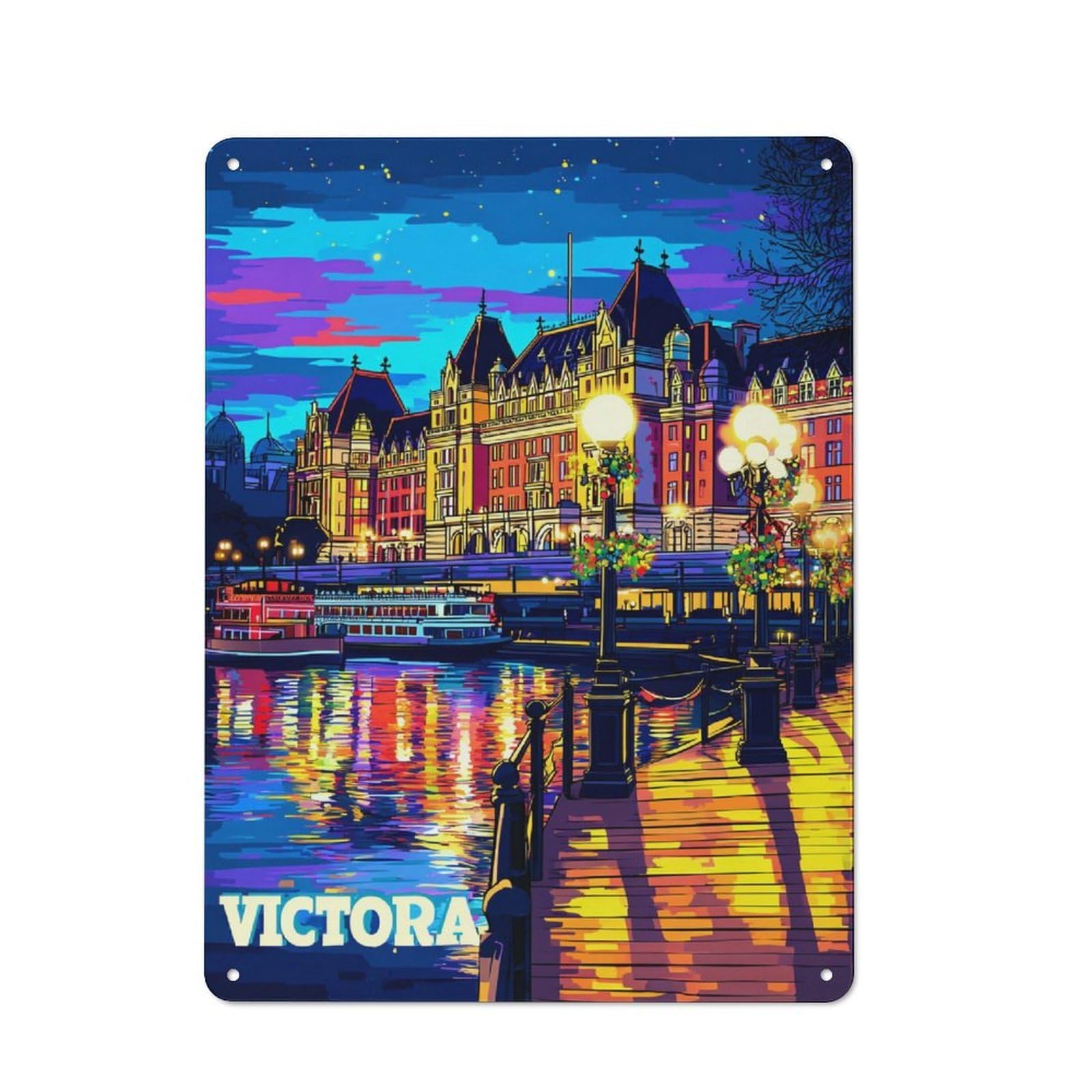 Junmoney Victoria Cityscape At Night Character Decorative Tin Plaque 40X30cm Featuring Small Space Decor For Bedroom, Kitchen, Office Or Living Room