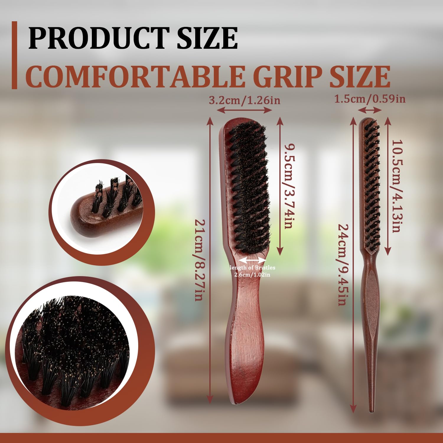 2 Pcs Boar Bristle Brushes for Men and Women - Smoothing and Teasing for Sleek Hair, Slick Back Hairstyles, and Enhanced Beard Shine