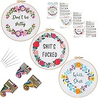 Louise Maelys 3-Pack Funny Flower Wreath Embroidery Kits for Beginners - Complete Cross Stitch Starter Set with Hoops, Threads & Instructions