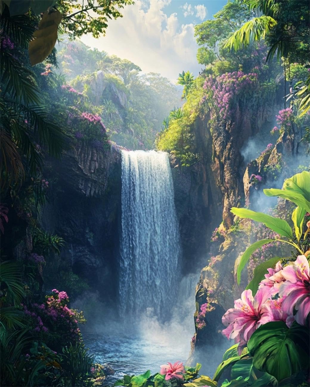 Rqwybcaxn Kits De Bordado Con Cuentas Flores de cascada Paisaje 9CT 30x40cm