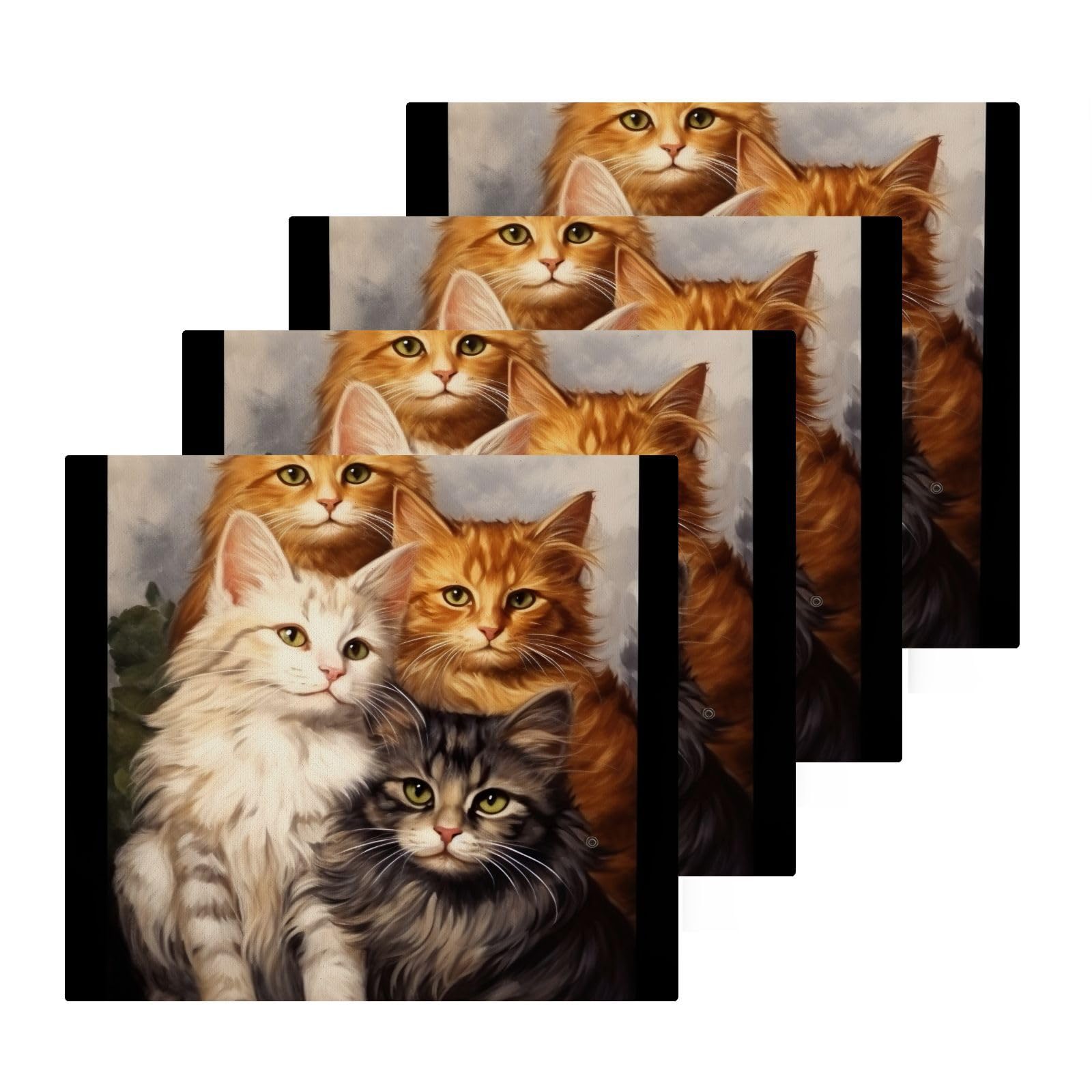 PaChyLuu 4 Pack Cats Cotton Washcloths Highly Absorbent Face Cloth Reusable Body Towels, Gentle for Sensitive Skin, 12 x 12 Inch