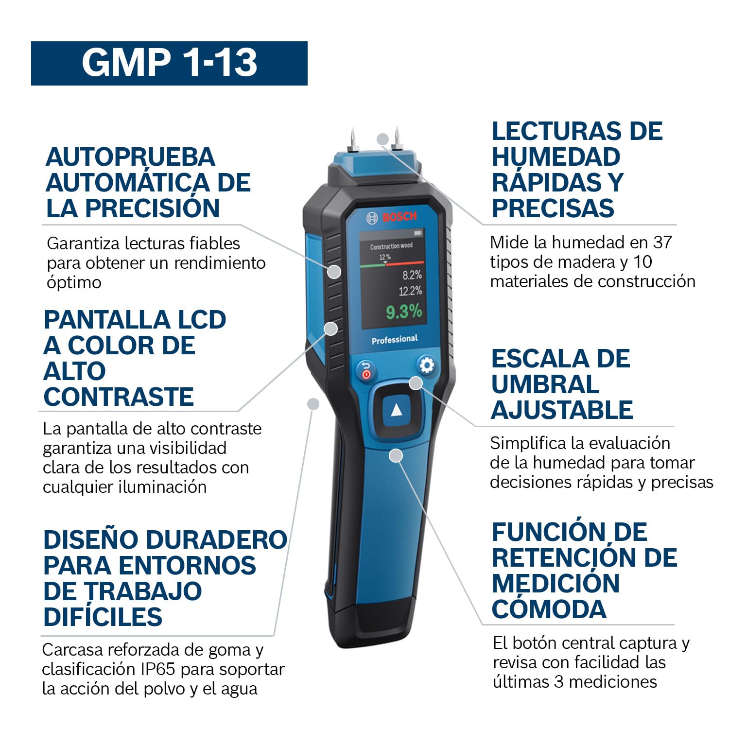 Bosch Professional Medidor de humedad GMP 1-13 IP65 LCD