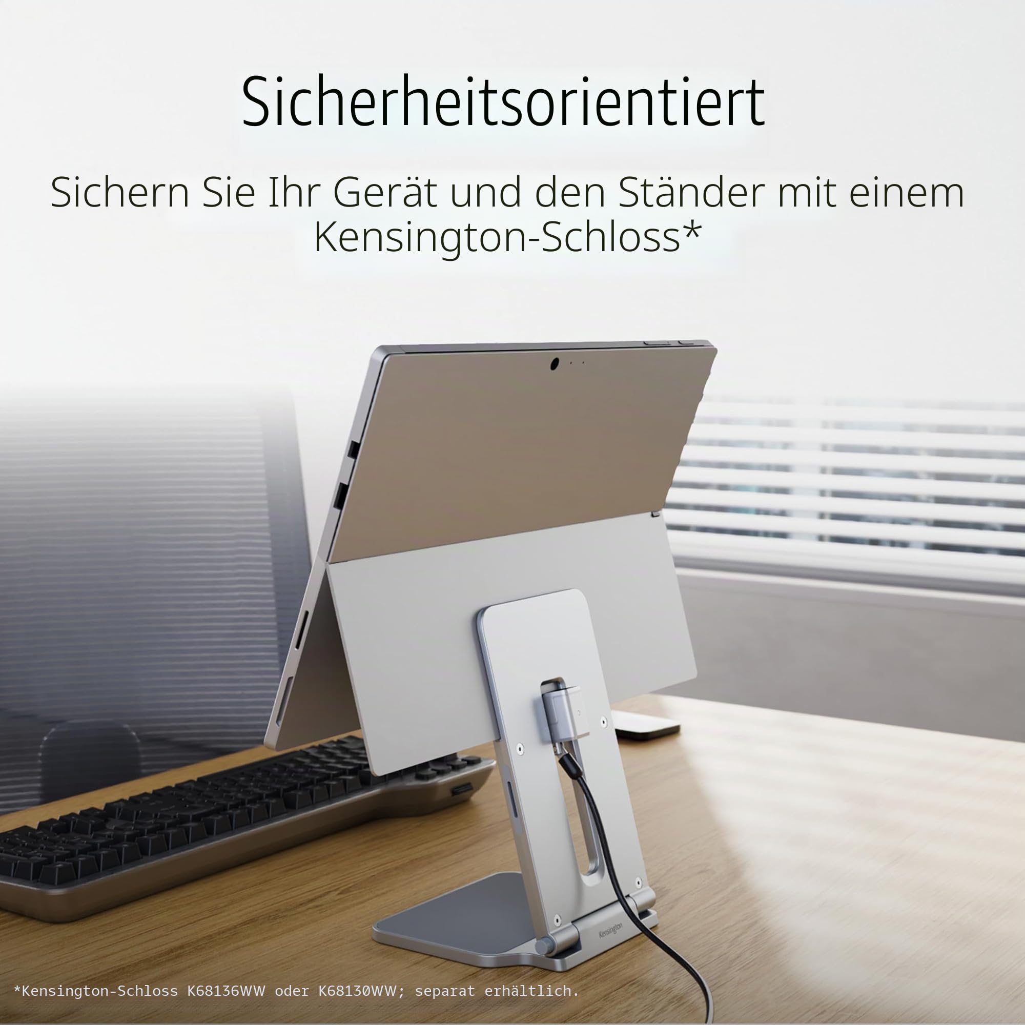 Kensington Ergonomische Halterung für Surface Pro & Go Modelle, Entwickelt in Zusammenarbeit mit Microsoft, Flexibler Tablet-Ständer mit Rutschfester Unterseite, Ideal für Büro & unterwegs, K58277WW