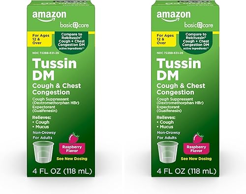 Miniatura 12 de Yaxa Basic Care Tussin Cough Plus - Jarabe DM para la congestión del pecho, sabor a frambuesa, 8 onzas líquidas (paquete de 1)