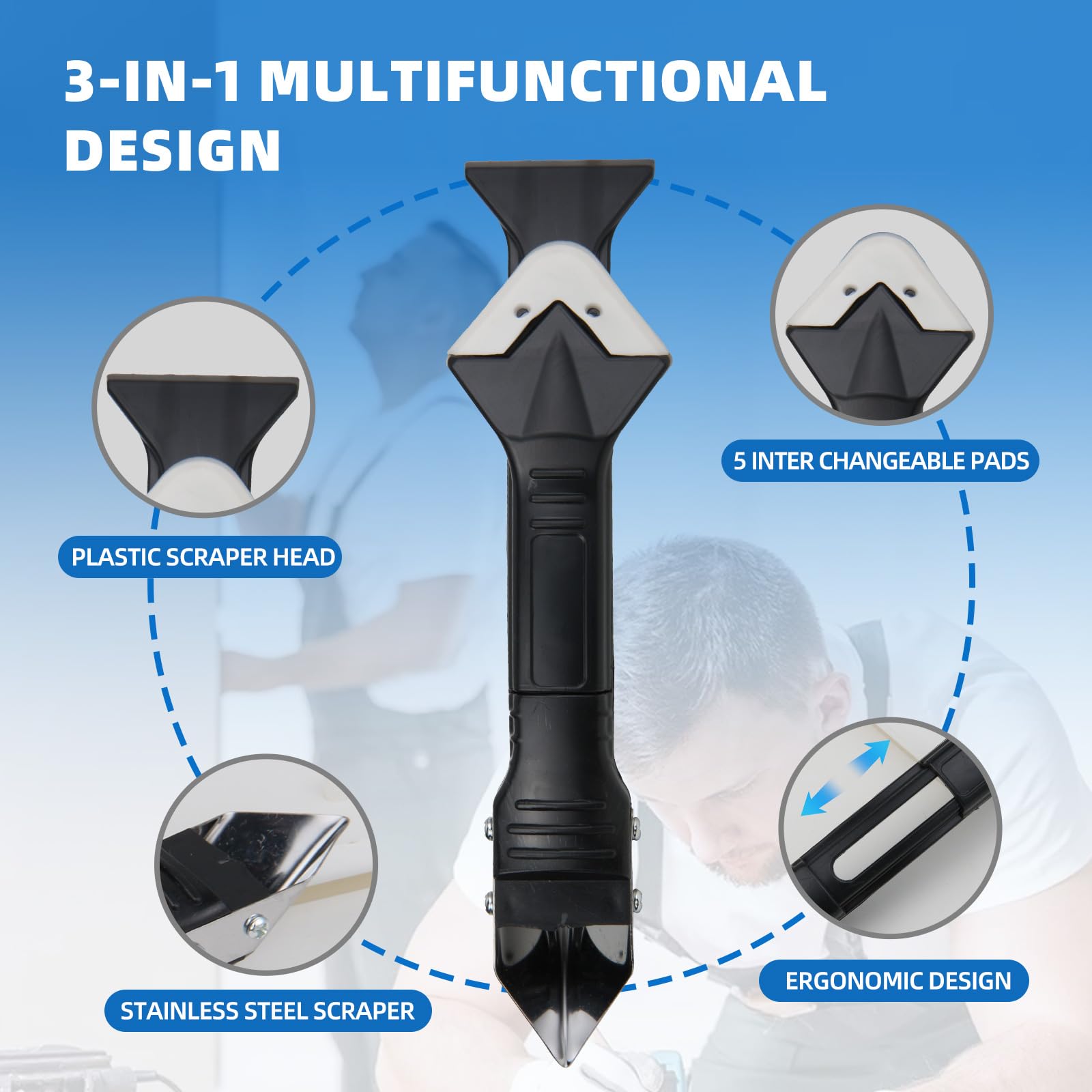 3 en 1 Aplicador Silicona Herramienta, LINKINNO Kit de Calafateo Herramientas de Eliminador de Sellantes Cemento Rascador Alisador de Masilla para Rasqueta Vitroceramica para Juntas Baño de Cocina