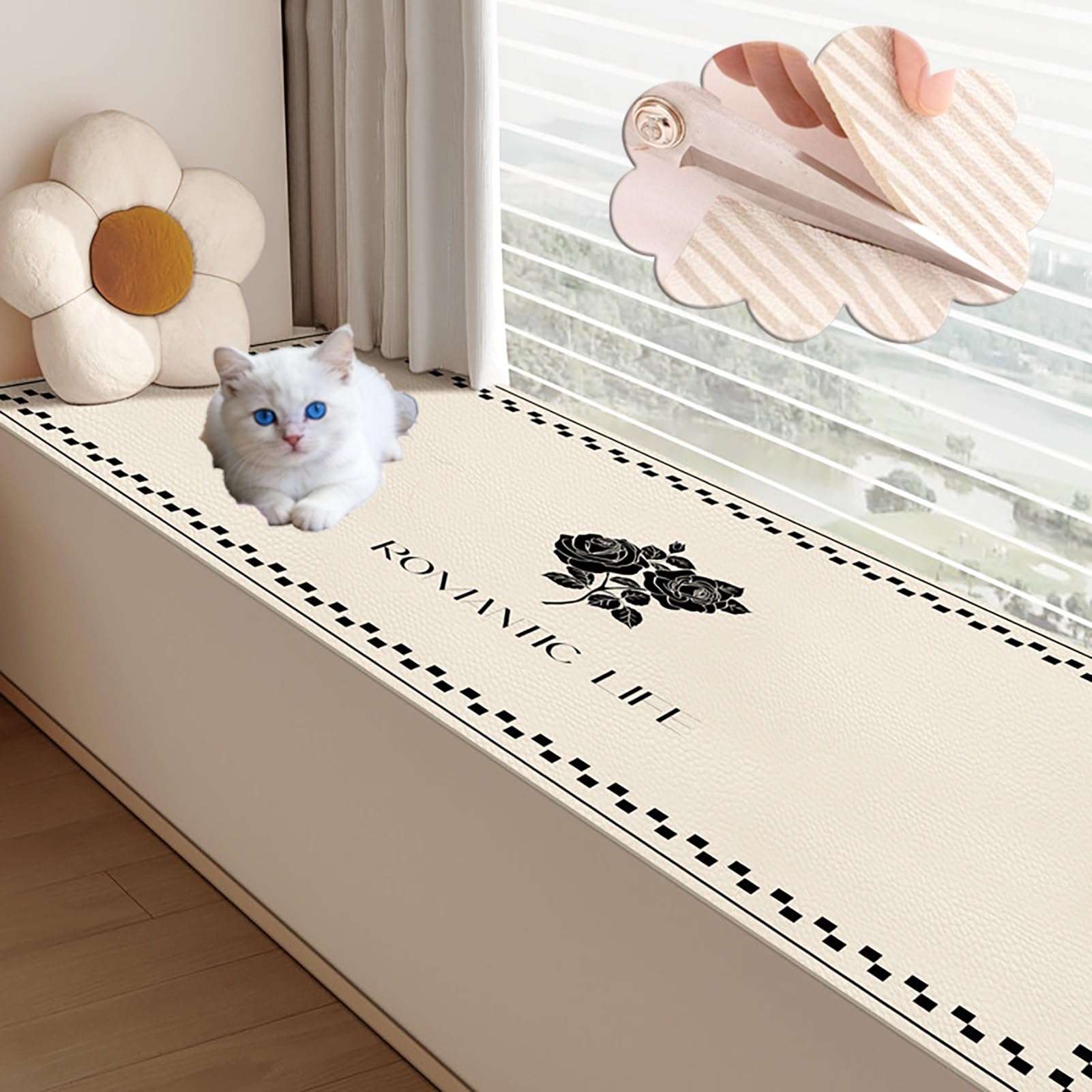 Tapis rebord fenêtre décoratif moderne cuir imperméable L120x35cm