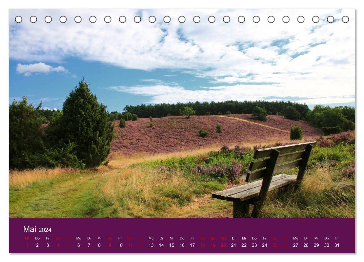 Die Heide blüht (Tischkalender 2024 DIN A5 quer), CALVENDO Monatskalender: Blühende Heidelandschaften, Schäfer mit Heidschnuckenherde und romantische Häuser (CALVENDO Orte)