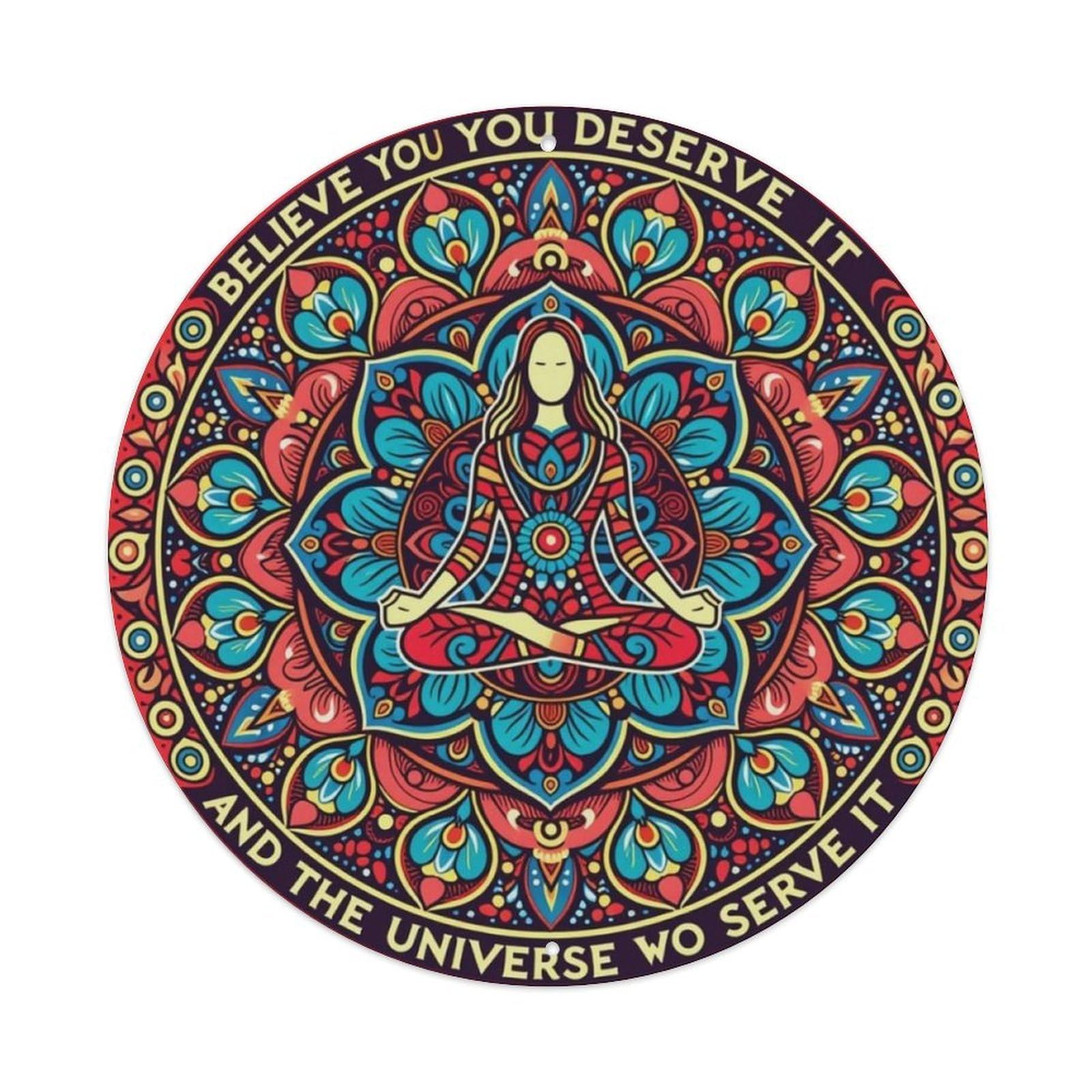 Mandala Yoga Inspirational Round Decor Sign Vintage Aluminium Metal Sign, Retro Wall Decor for Home, Bar, Garage & Farmhouse 20x20cm