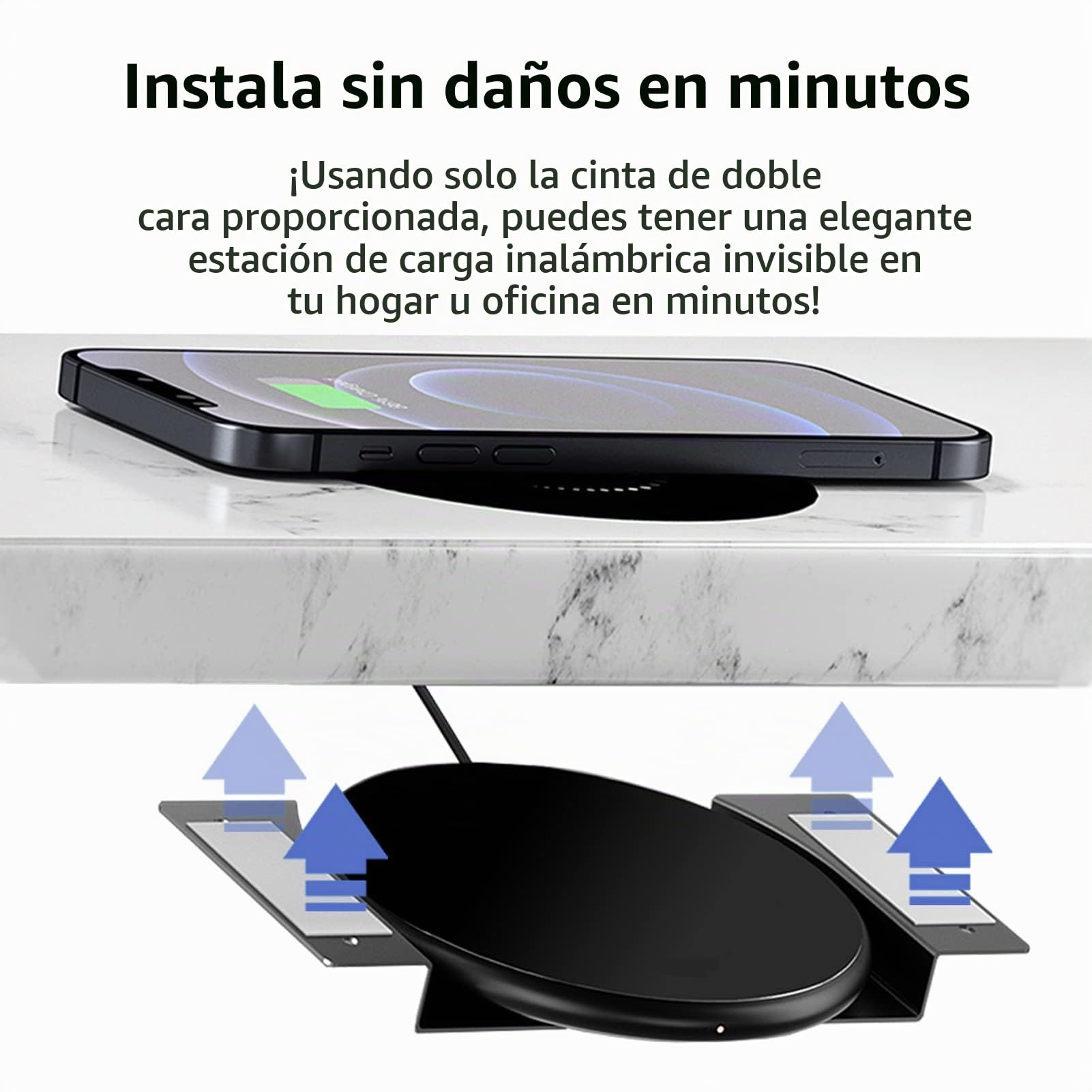 Cargador inalámbrico Invisible, Cargador QI de 10-30 mm Debajo de la Mesa Carga inalámbrica de 10 W para i-Phone 14/13/12/11/X/8 y Todos los Dispositivos estándar Qi